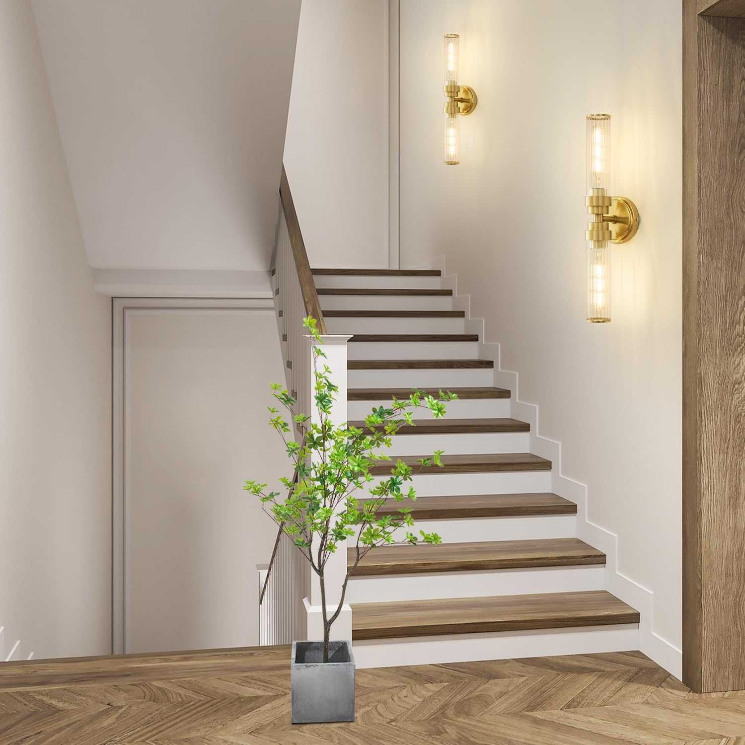 Vaziden Gold Threaded Glass Bathroom Light Fixtures, Modern Wall Sconce, Up & Down Lighting for Vanity, Living Room - Bulb Not Included