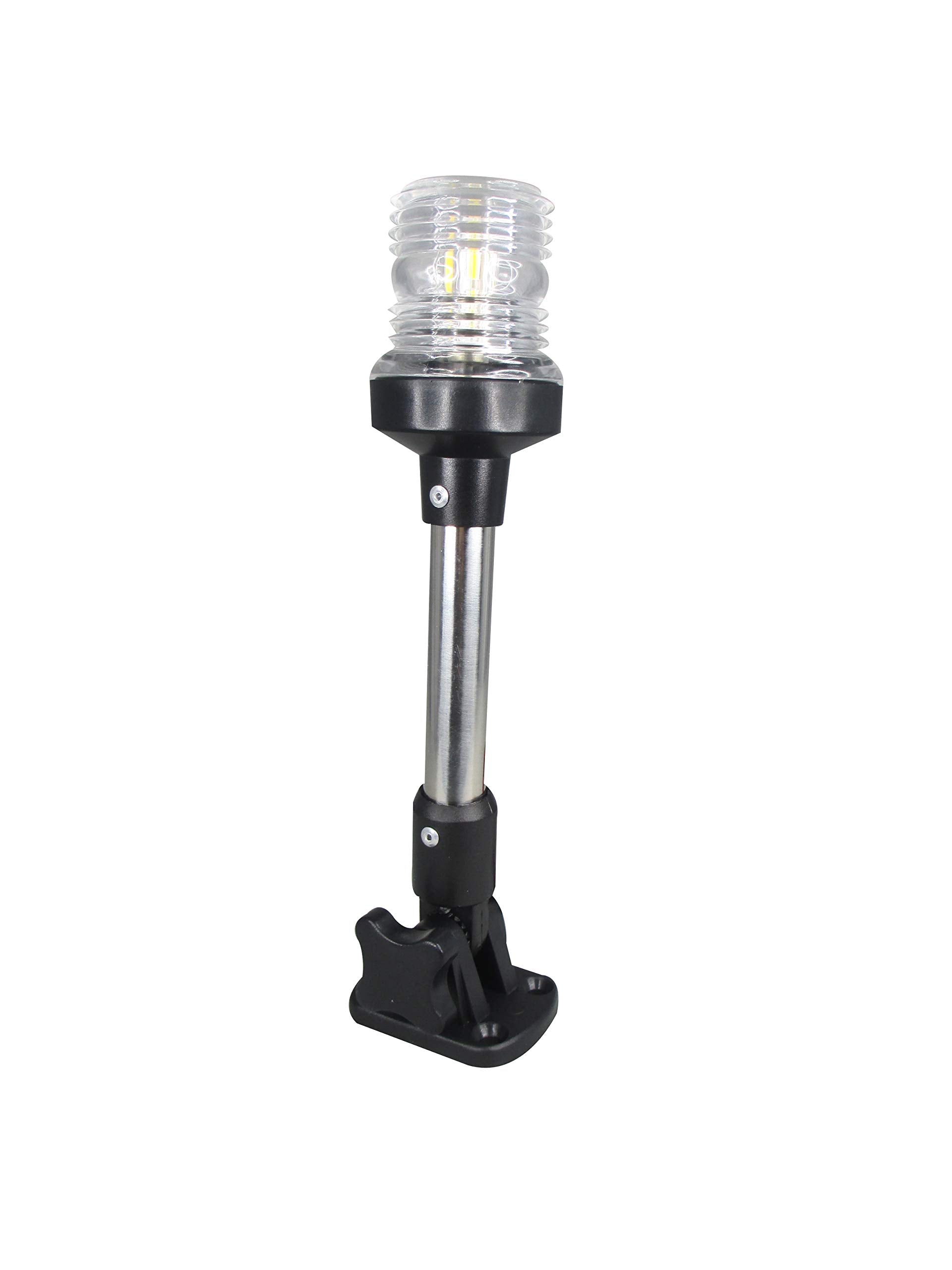 Pactrade Marine Navigation Anchor Light 12V 360° White LED Fold Down Base (H=9.75in) Black Housing USCG Certified