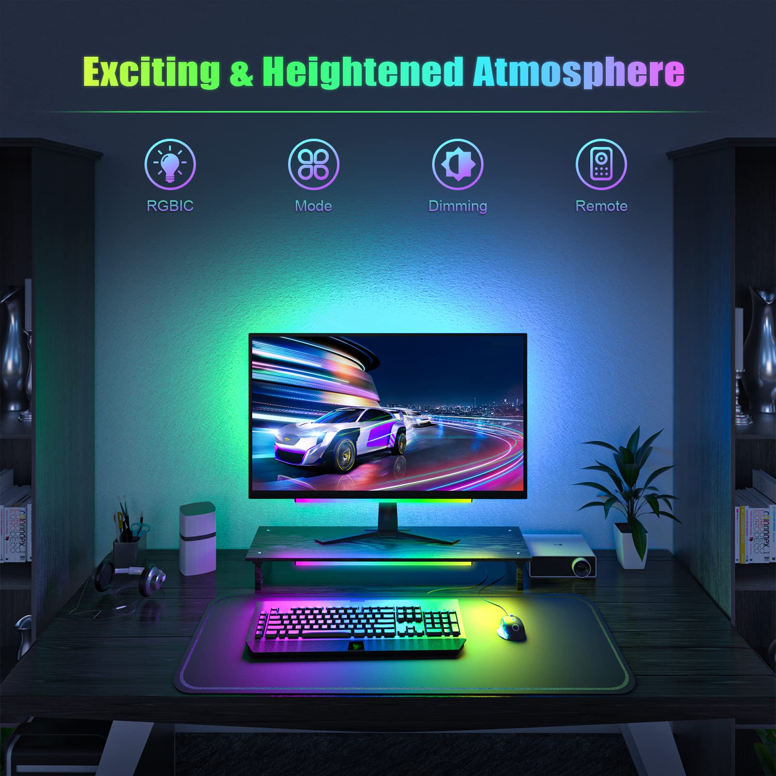 ABCidy 2-in-1 Under Monitor Light Bar, LED Screenbar Lamp with Remote, Color Changing, Acrylic, USB Powered, Dynamic Rainbow Effect