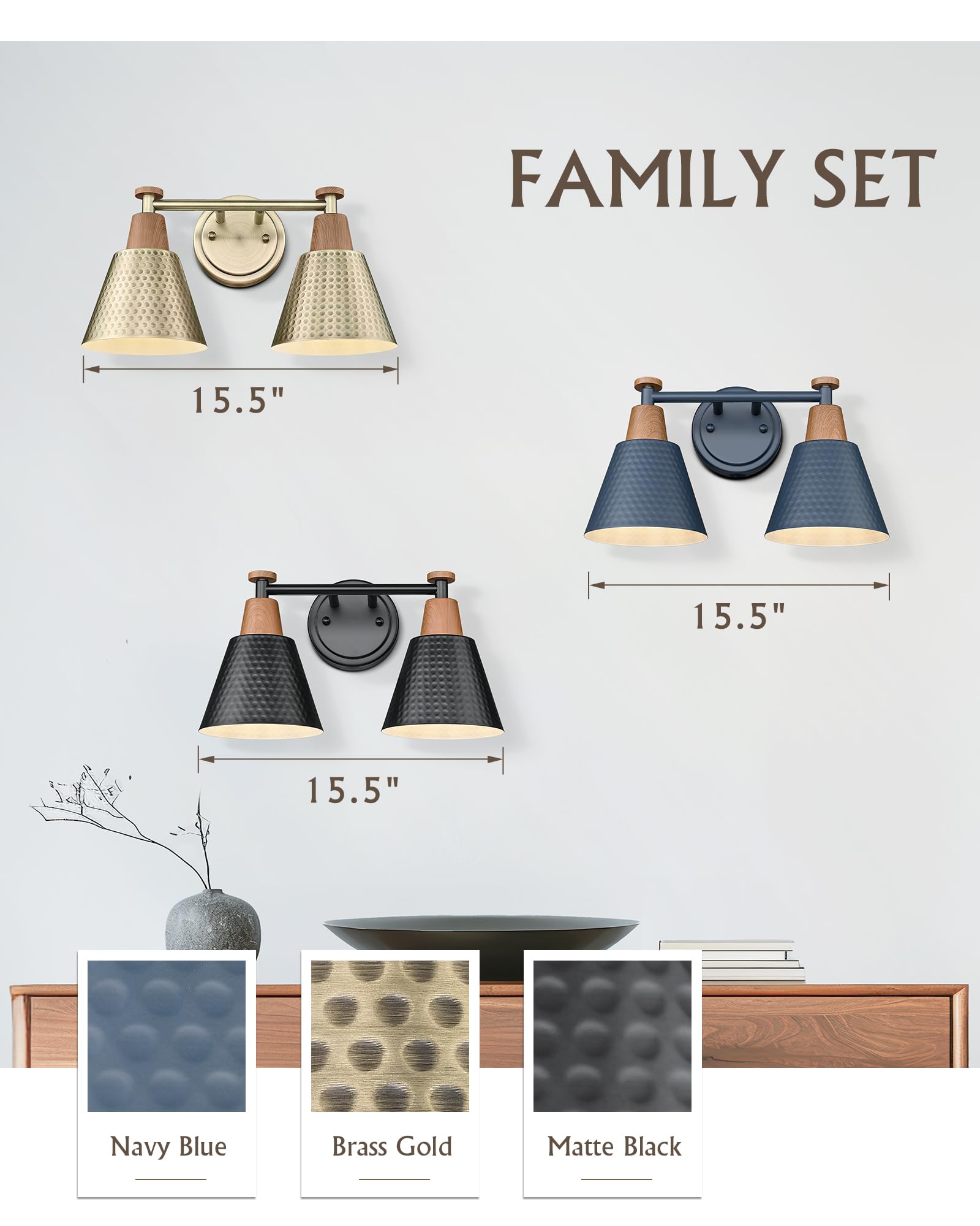 Femila 2 Light Bathroom Vanity Light Fixtures Over Mirror  Modern Brass Gold Bathroom Lighting Fixtures With Metal Shades  Woodgrain Finish  4Fg59B-2W Bg-Nw
