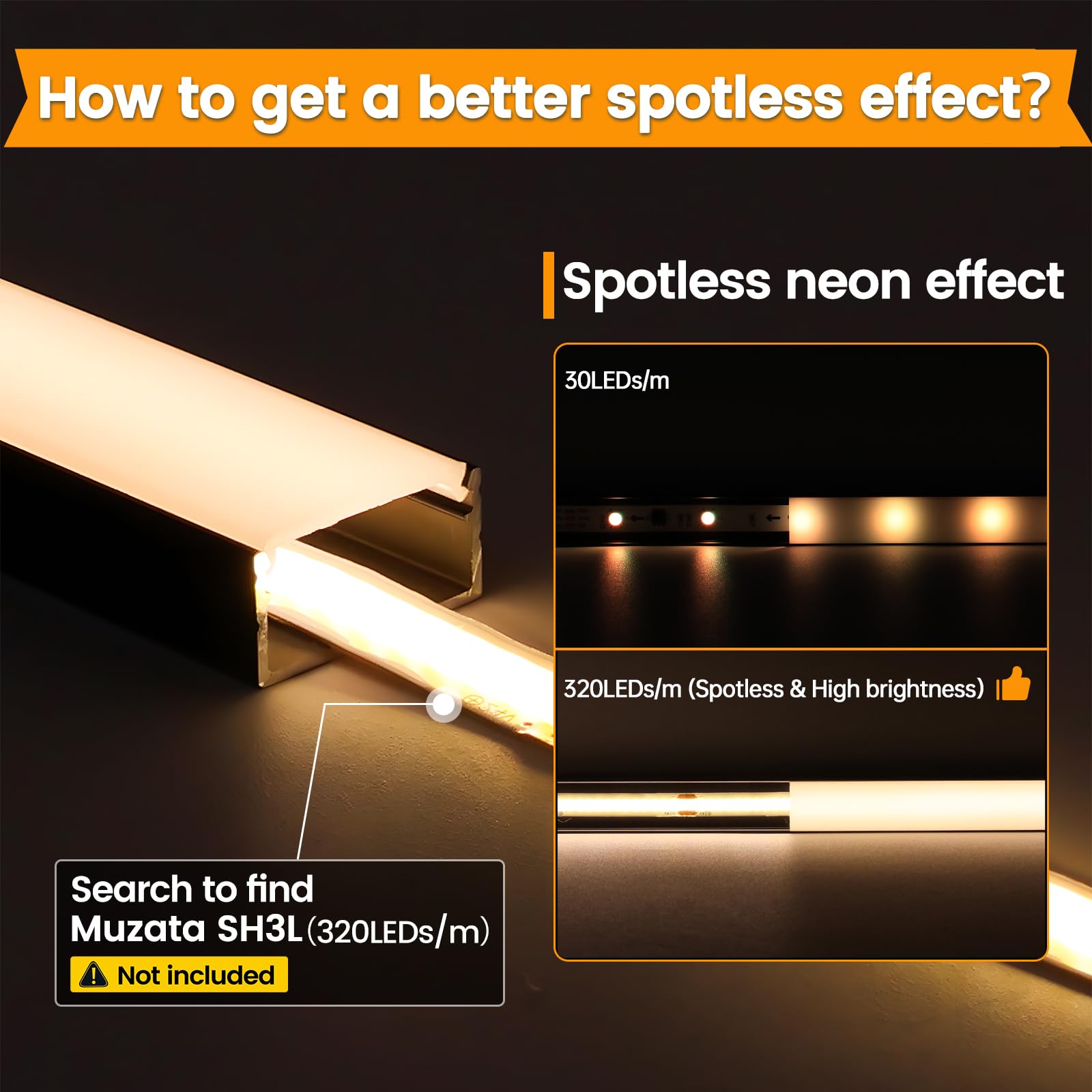 Muzata 10Pack 3.3Ft Led Channel Diffuser Black Aluminum With Milky White Cover - U102 Bw 1