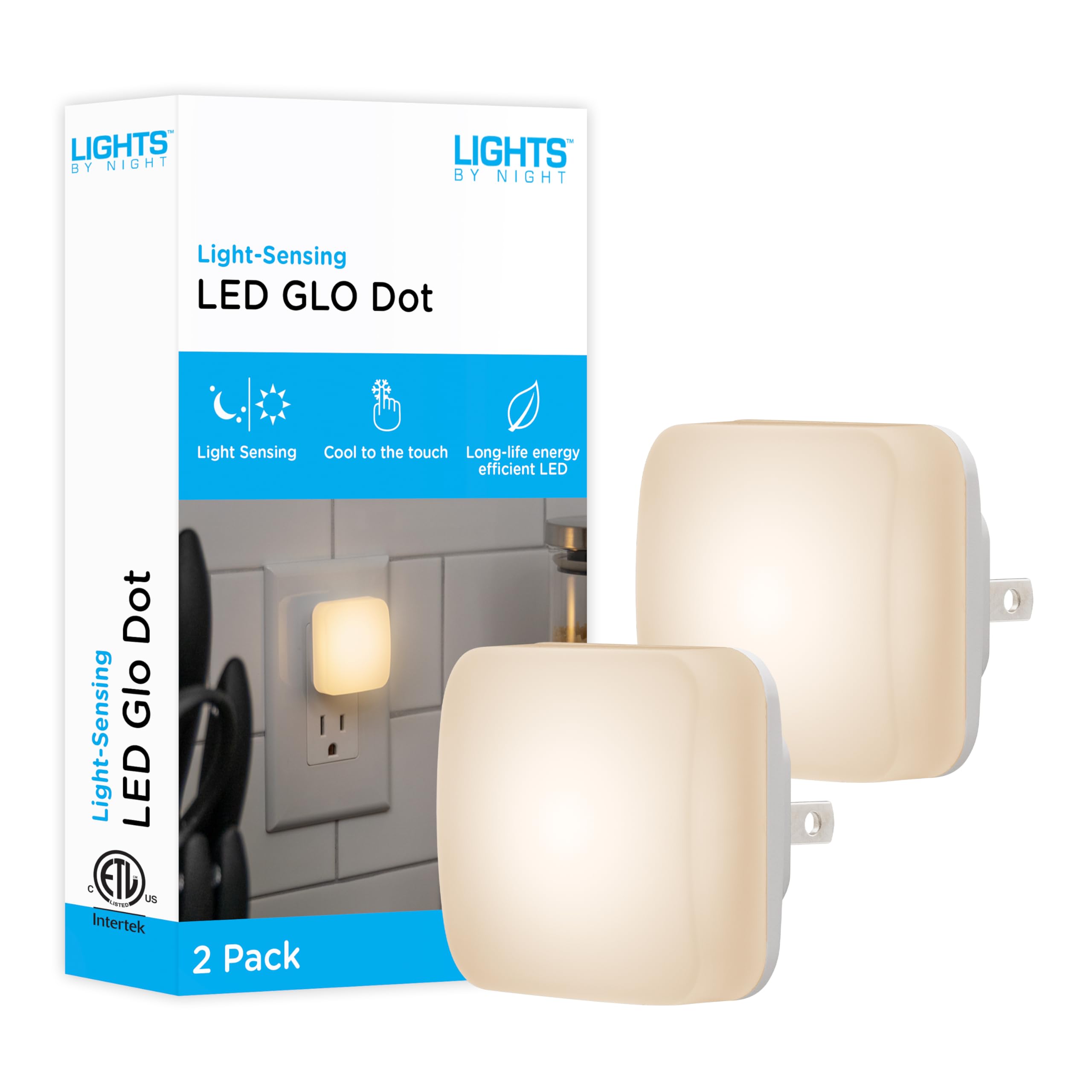 Lights By Night Mini Square Led Night Light  Plug-In  Dusk To Dawn Sensor  Compact  Ambient Lighting  For Kids Or mature-themeds  Bedroom  Bathroom  Nursery  Hallway  2 Pack  82487