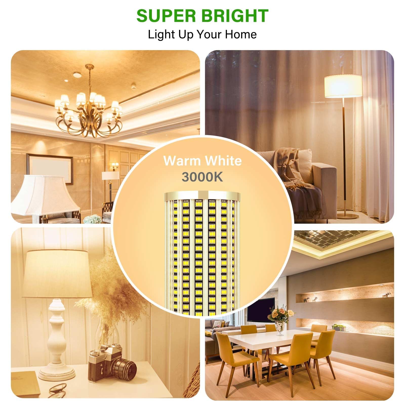 Dragonlight 60W Super Bright Led Corn Light Bulbs (200 Watt Metal Halide/Hid/Hps Replacement) - E26/E39 Base Led Lamp - 3000K Wa