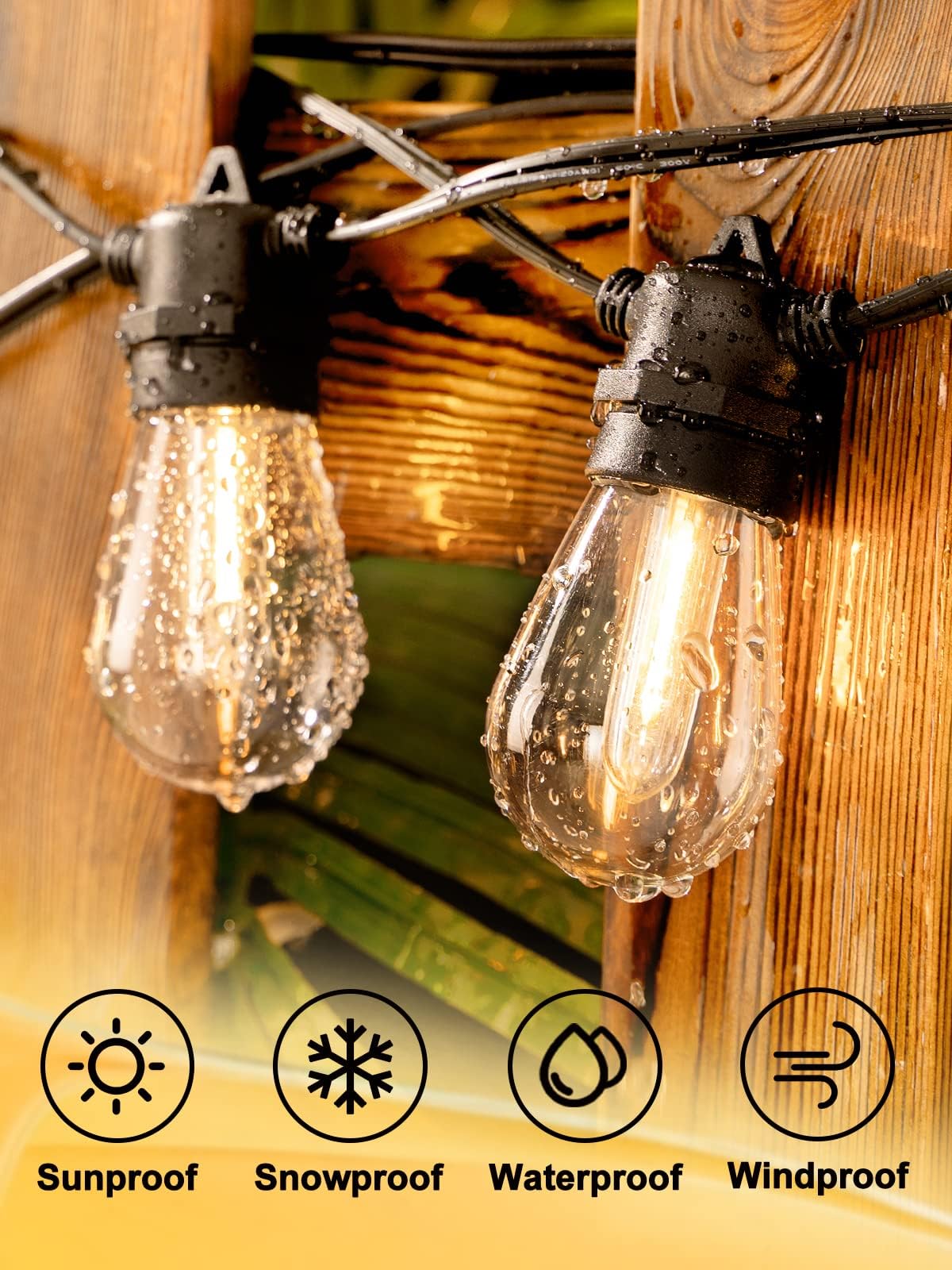 addlon 100FT LED Outdoor String Lights, 2-Pack, Shatterproof Vintage Bulbs, IP65 Waterproof, Black, Model A09JW01107