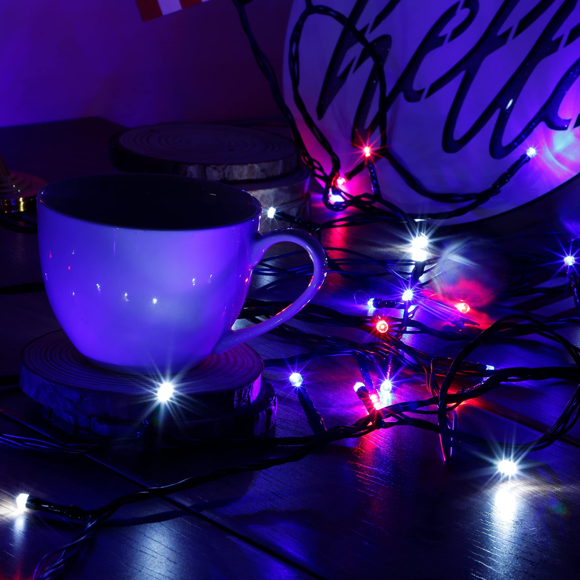 HOME LIGHTING 66ft LED Fairy String Lights, 200 Bulbs, 8 Modes, Green Wire, Red & Blue & White