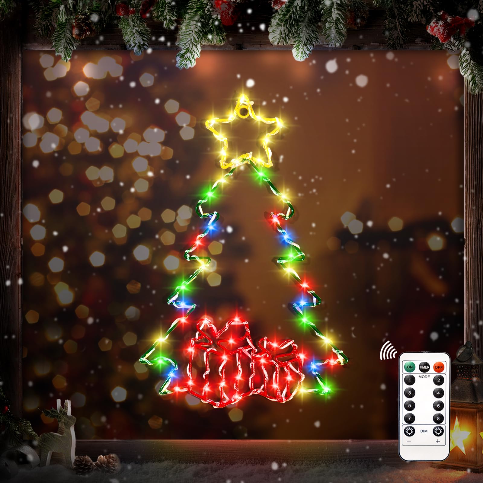 kopotma 2Ft Large Christmas Decorations Tree LED Lights with Timer, Christmas Tree Window Silhouette Lights Decorations, Christmas Wall Window Hanging Lights for Indoor Outdoor