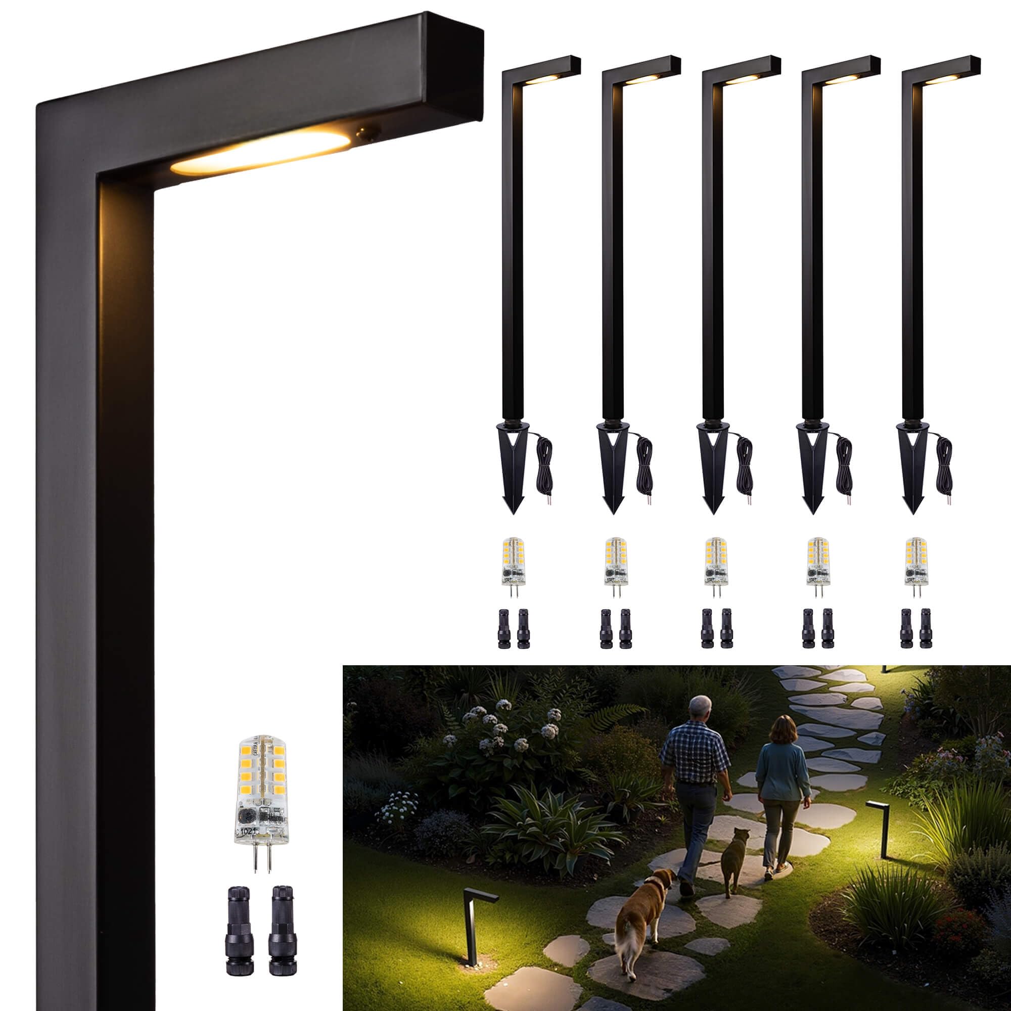 Gardenreet Brass Hardwired Landscape Path Lights  12V Low Voltage Pathway Light IP65 Waterproof  Outdoor Walkway Lighting Wired  Black for Patio Lawn with 3W 270LM 3000K Soft White G4 Bulb (6 Pack)