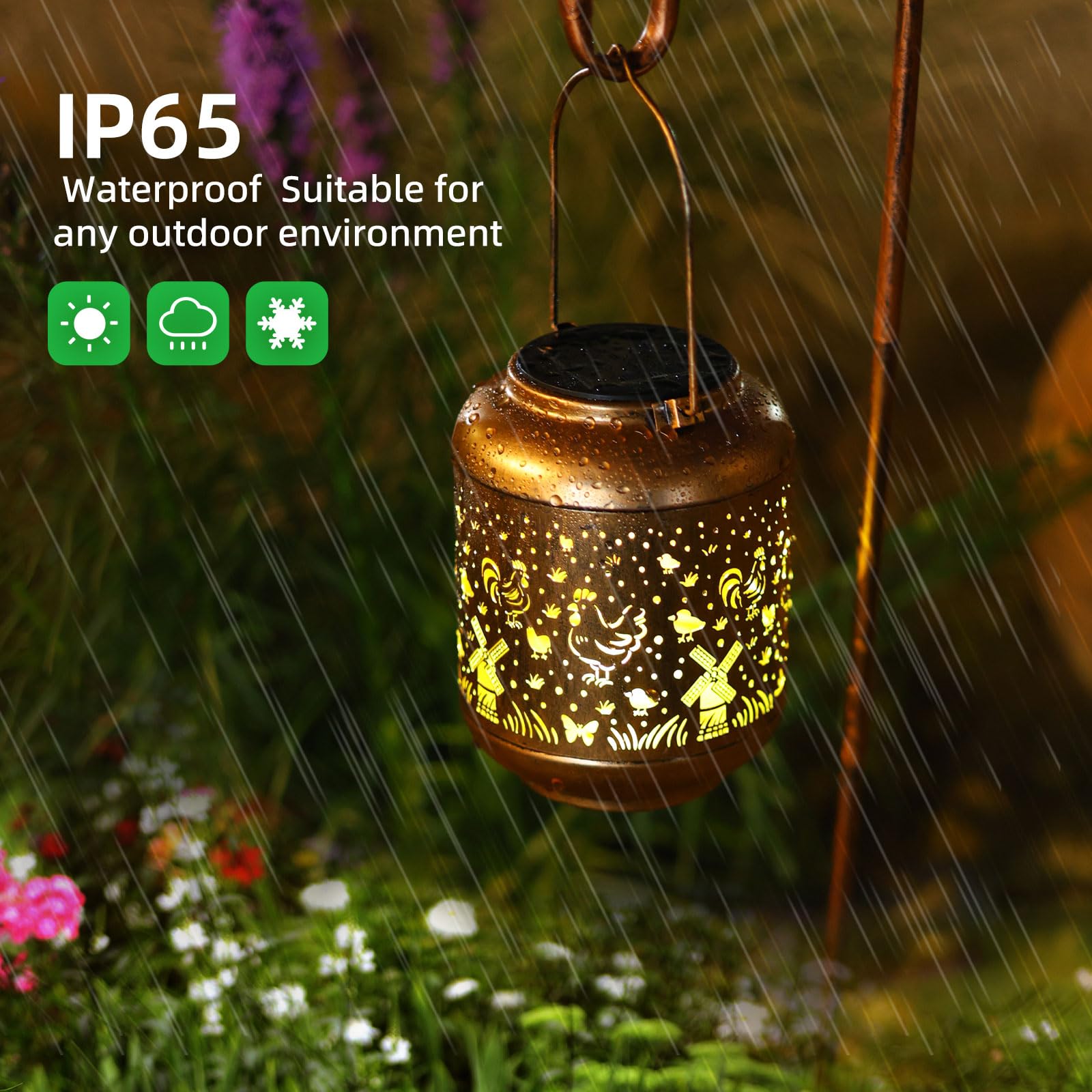 Gr8Gardens Metal Solar Lantern - Waterproof Outdoor Hanging Light, Red Copper, LED Decor for Garden, Patio, Yard, Porch, Model B-G-PD-25017-ji