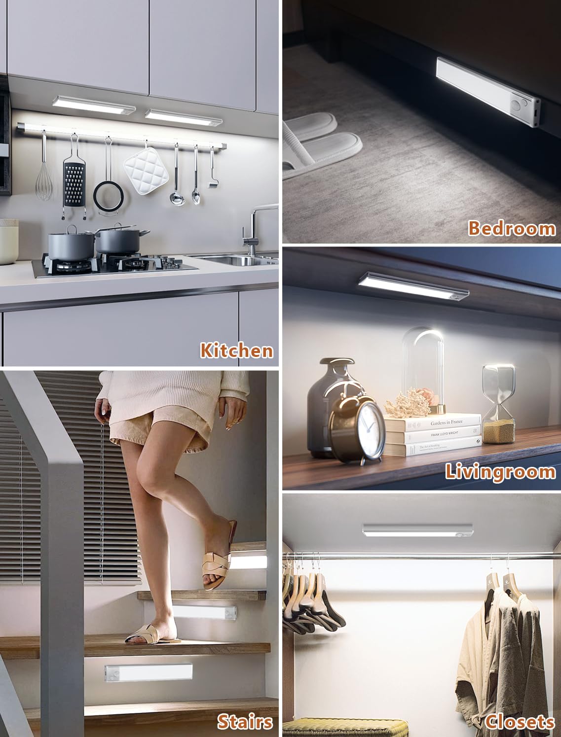 Vozuji Under Cabinet Rechargeable Lighting: Motion Sensor Dimmable Lights Indoor - Battery Operated Lights - Wireless Activated Closet Light Magnetic Led Light For Kitchen Home Bathroom Counter 3 Pack