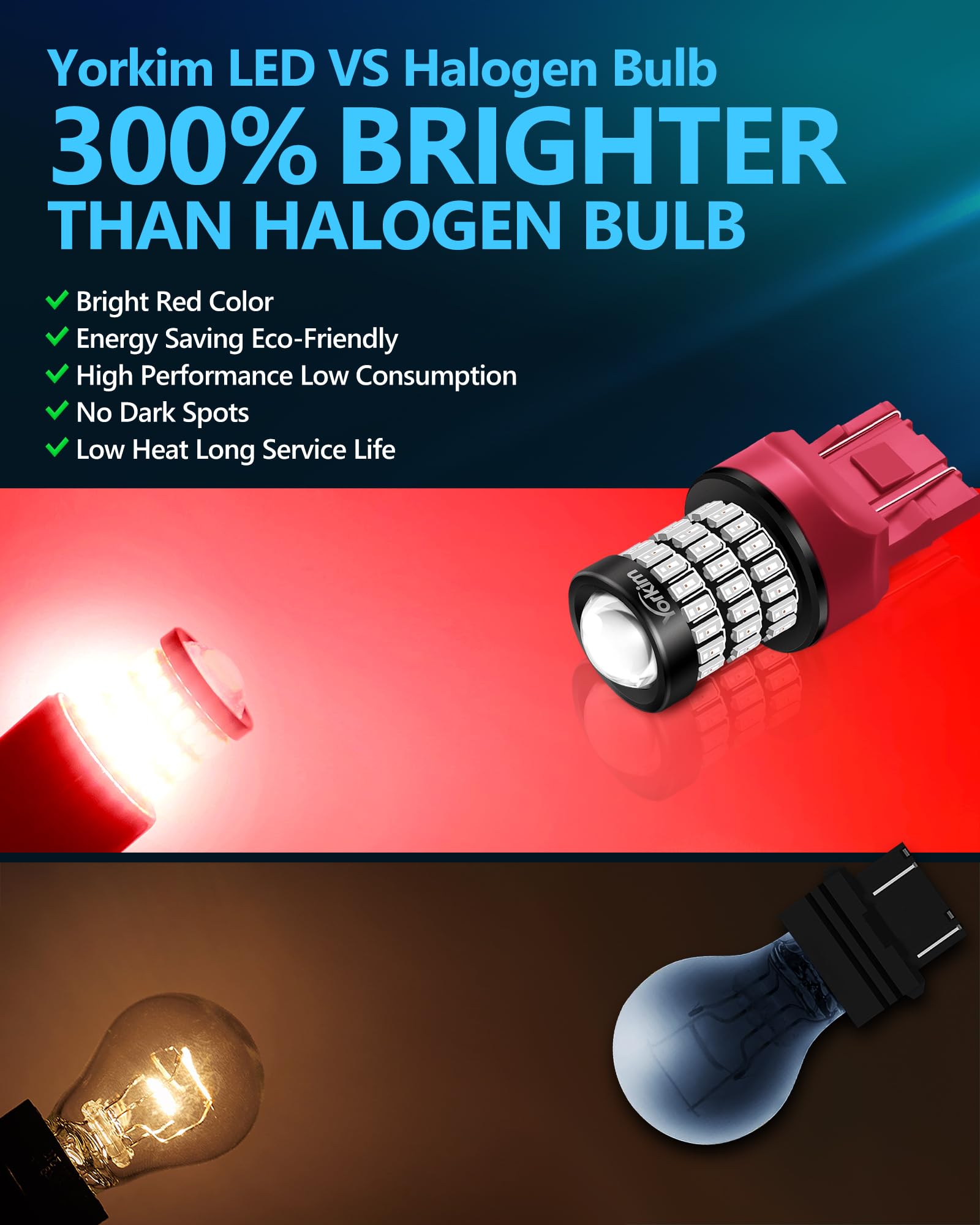 Yorkim LED Bulb Pack of 2, Ultra Bright Red, 7440 7443, Aluminum, Model 13, for Backup Reverse Light, Turn Signal Light