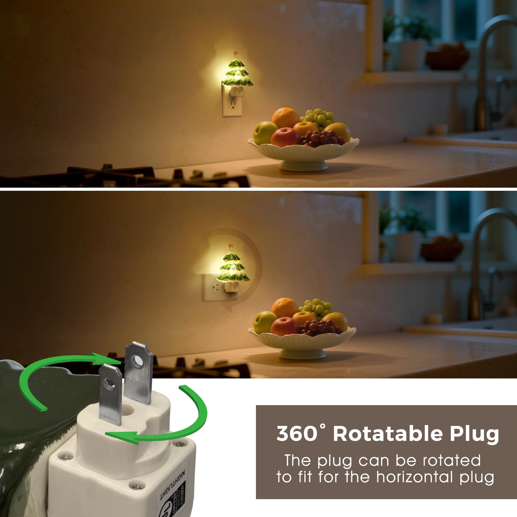 L Lohas Led Christmas Tree Night Light  3000K Warm White Plug In Night Light  360?Rotatable Vintage Decor Nightlight For Kids Room  Hallway & Home Party  Cute Holiday Gift  2 Pack