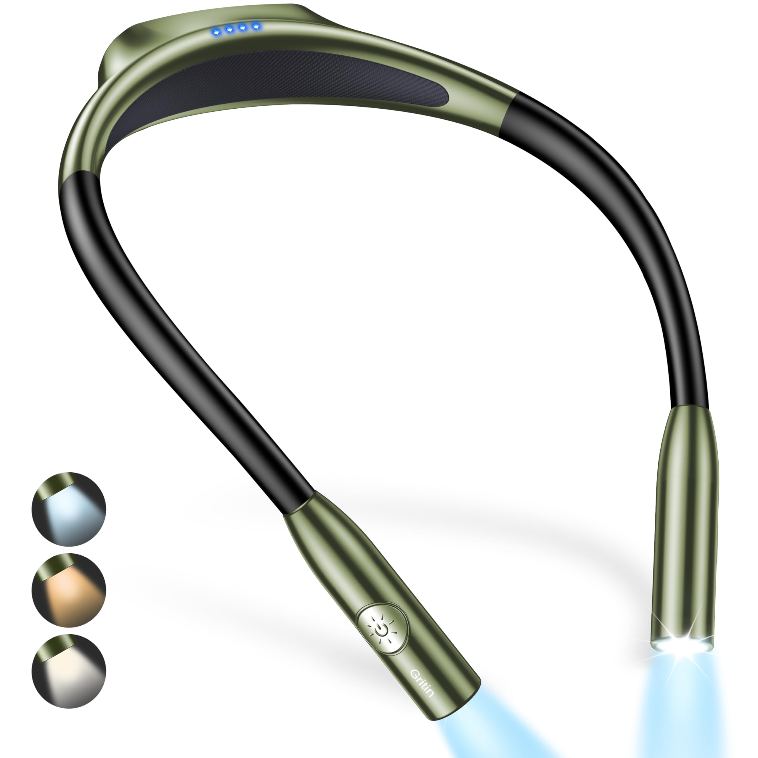 Gritin LED Neck Reading Light, Dimmable, 80+ Hrs Runtime, Silicone, Deep Green, Model G1337