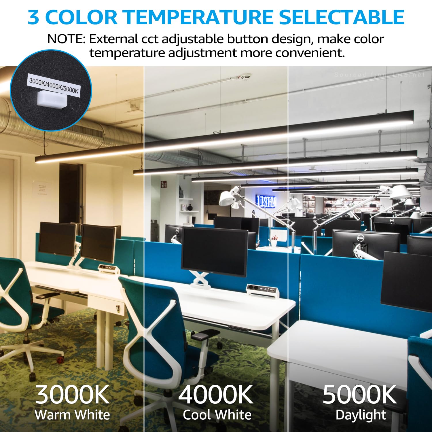 Leonlite 4Ft Linkable Led Linear Light, 3Cct 40W 3000K/4000K/5000K Cct Selectable, Etl Listed Dimmable Architectural Led Suspens