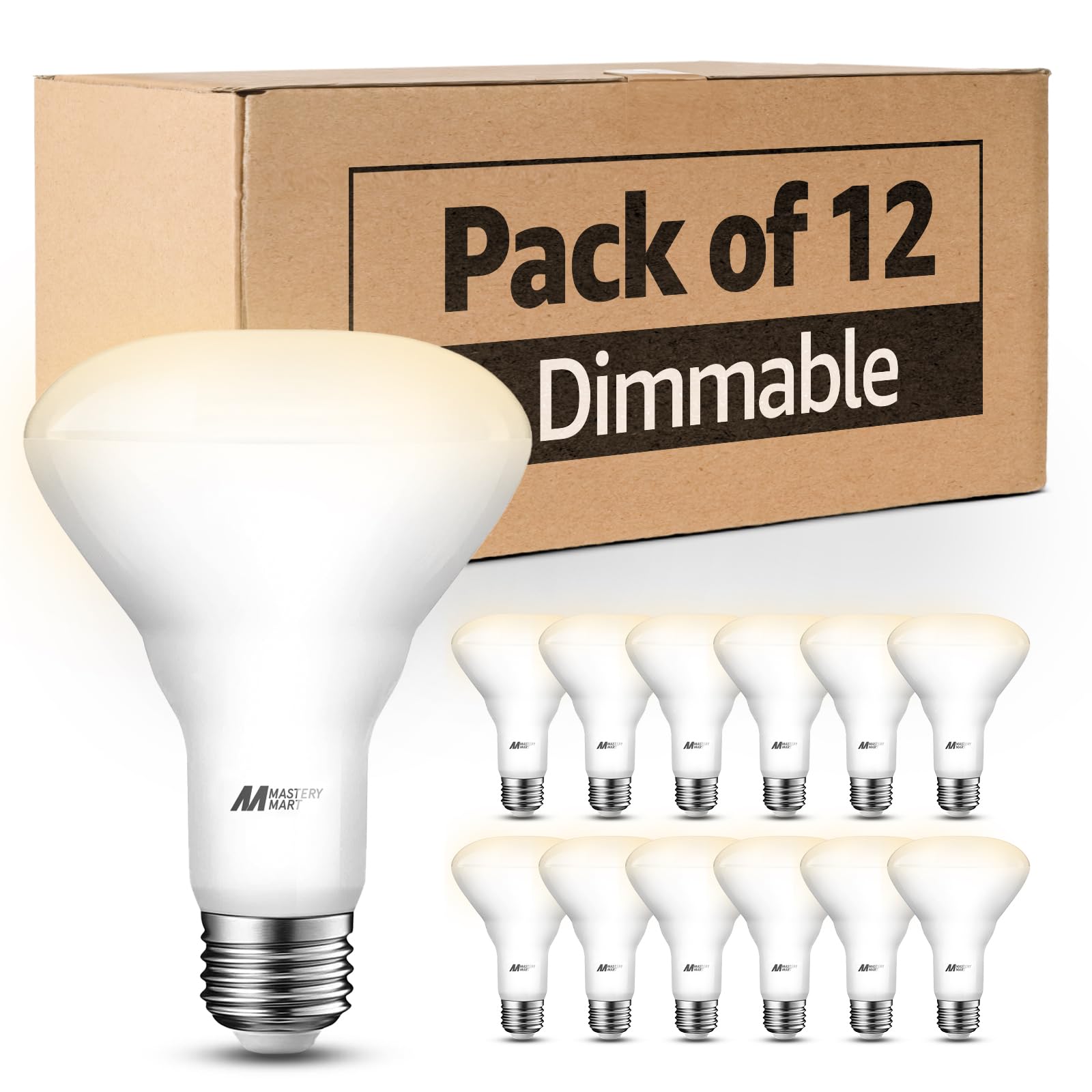 MASTERY MART 12 Pack BR30 Light Bulbs, 65W Dimmable LED Flood Light Bulbs, 10W 2700K Recessed Can Light,700 Lumens E26 Base Soft