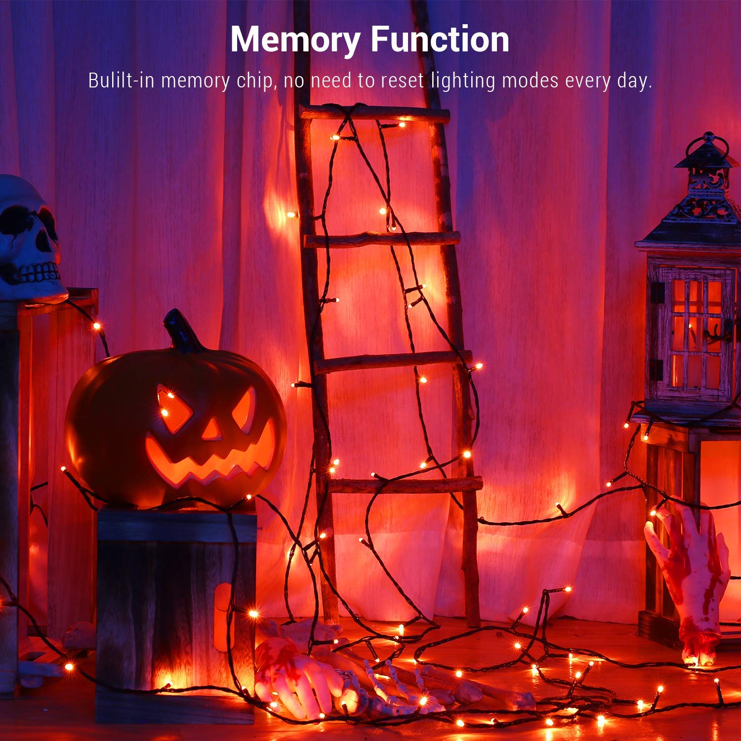 Brizlabs Halloween Lights, 240 Led 78.74Ft Orange Lights, Outdoor Halloween Mini Lights Connectable, 8 Modes Plug-In Led String