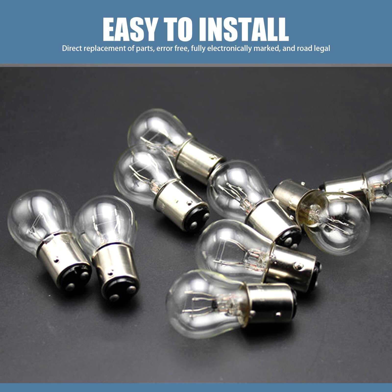 Flygun 10 PCS Blue 1157 P21/5W S25 BAY15D Halogen Light Bulb, Double Tail Brake & Turn Signal, Model FUNSCD2020BE-10