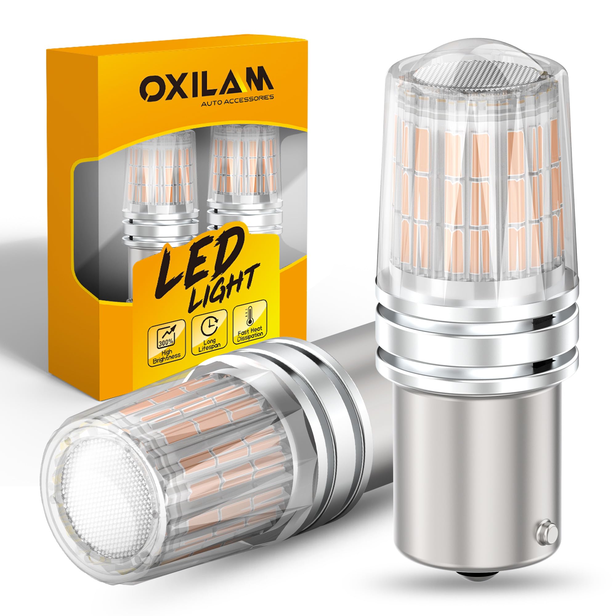 OXILAM 1156 LED Bulb Amber Yellow 7506 BA15S Turn Signal Lights, 600% Brighter Replacement for Front Rear Signal Lights