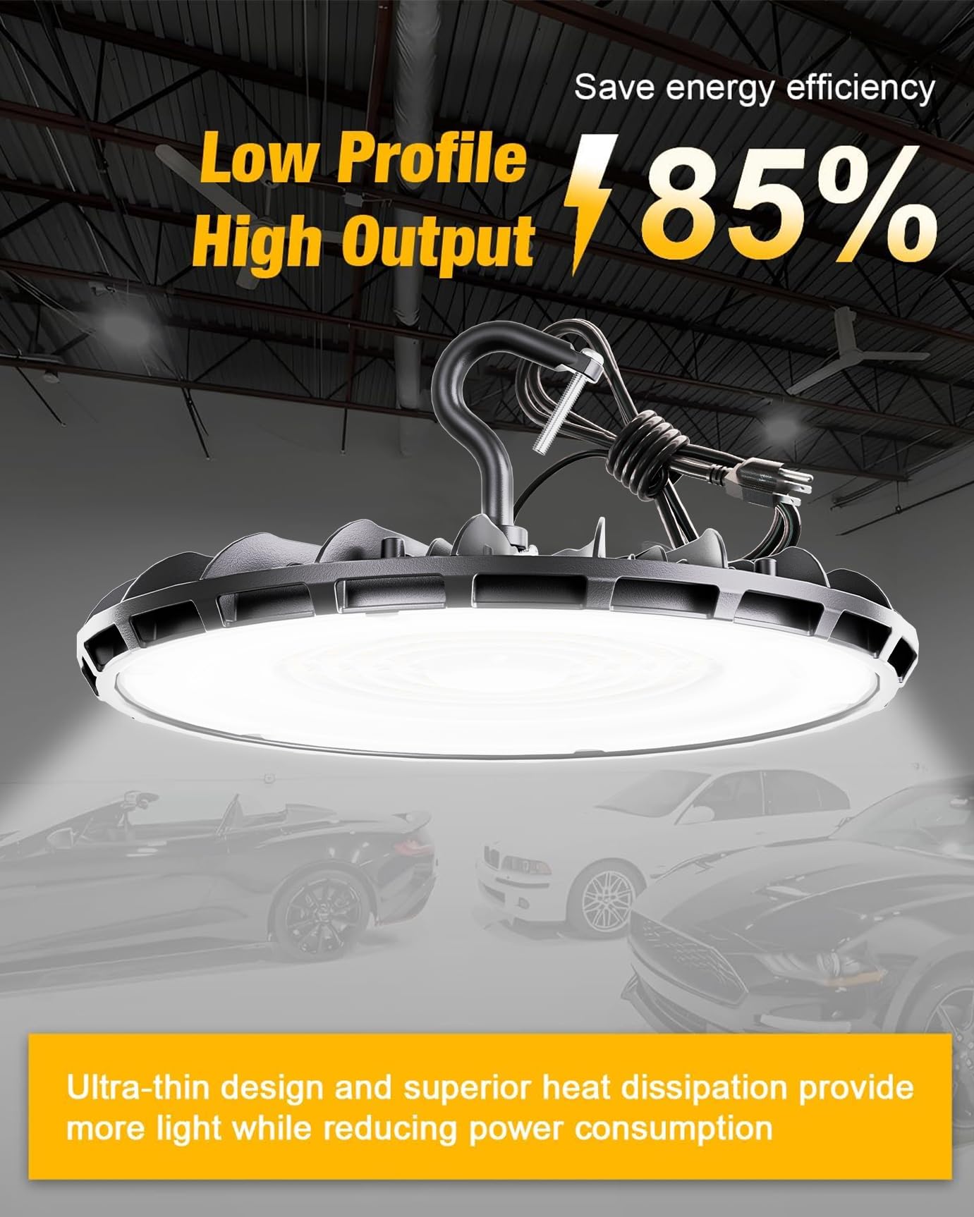 JC-LGL 150W UFO LED High Bay Light - 10 Pack, 5000K, Waterproof, UL Listed, Black, Aluminum for Warehouse and Shop