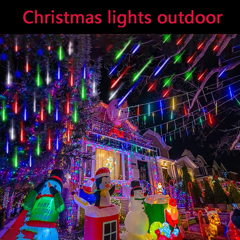 Kwaiffeo Icicle Lights For Outside, 16 Tubes(Equivalent To 2 Sets Of 8-Tube) Solar Powered Meteor Shower Lights For Xmas Hallowe