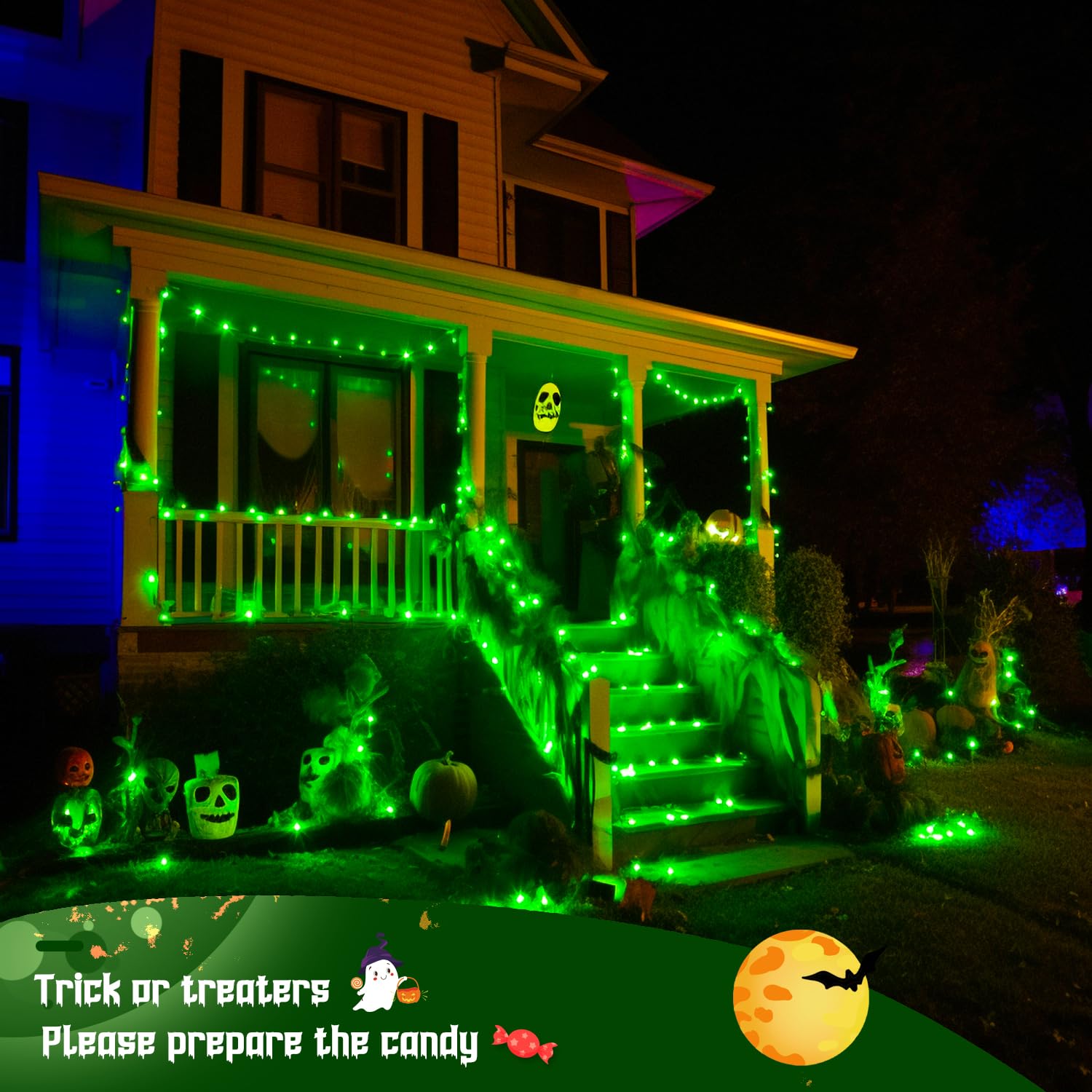 JMEXSUSS 600 LED Green Solar Christmas Lights, 206.7 ft Waterproof Outdoor String Lights, 8 Modes for Patio & Tree Decorations