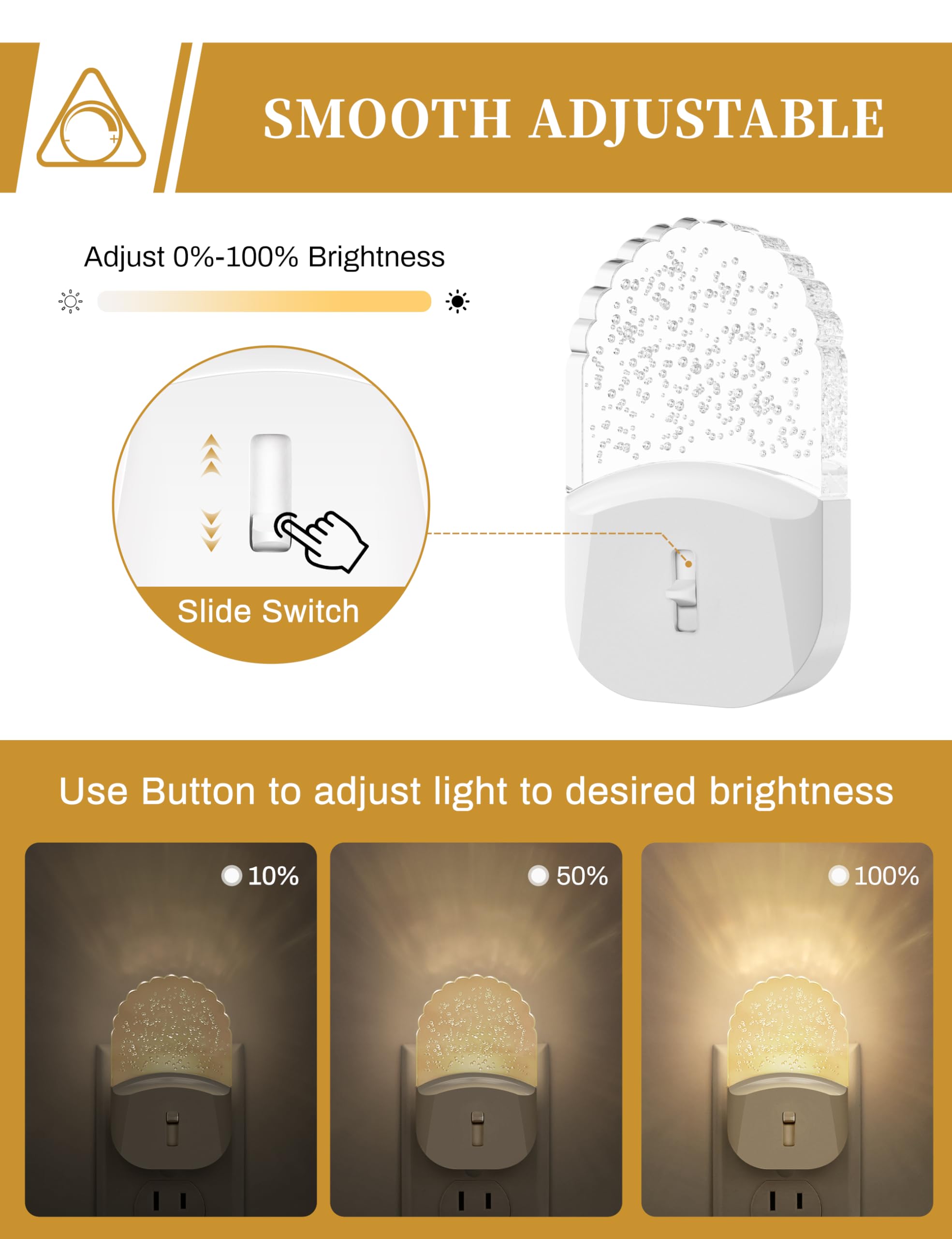 Doresshop Led Night Light, Baby Night Light [2 Pack], Plug In Night Light With Auto Dusk To Dawn Sensor, Adjustable Brightness Night Light For Kids, Bathroom, Bedroom, Nursery Room, Soft White 3000K