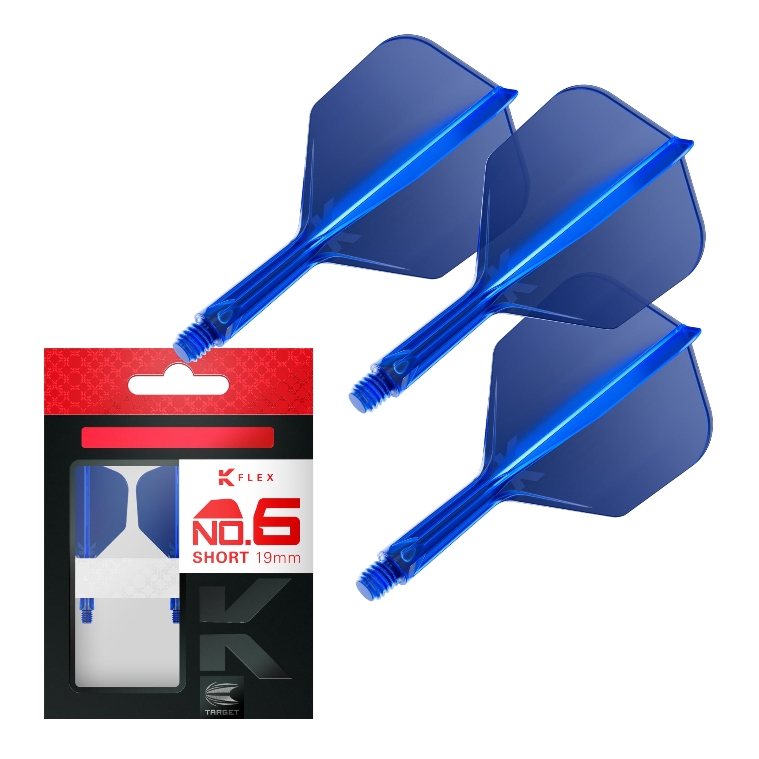 TARGET Darts K Flex Integrated Dart Flight and Shaft, No.6 Blue (Short) | Pack of 3 K-Flex - No 6, Precision Moulded 2-in-1 Dart