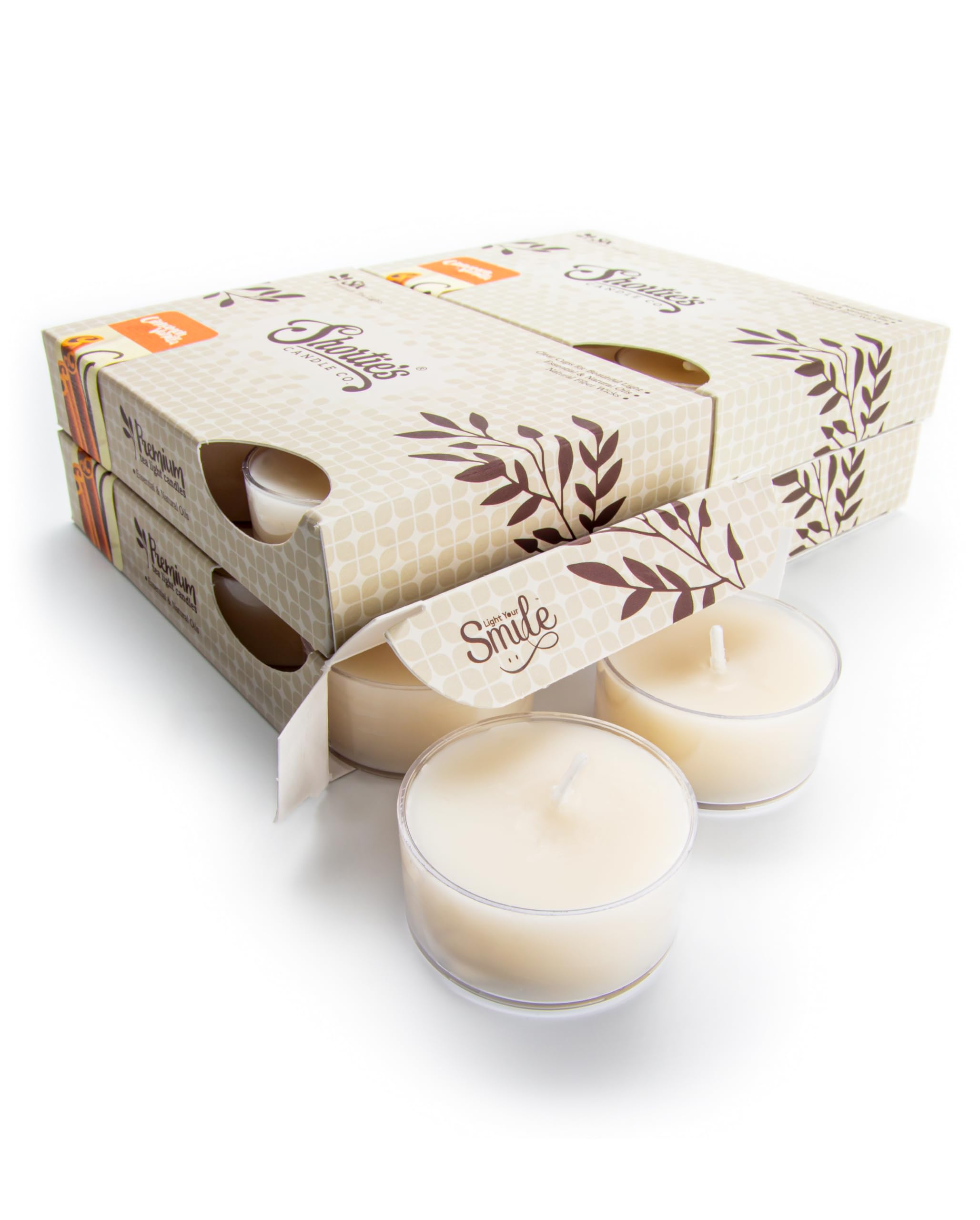 ShortieS Candle Company Cinnamon Vanilla Tealight Candles - 24 Highly Scented Beige Tea Lights - Paraffin Wax - Usa Made