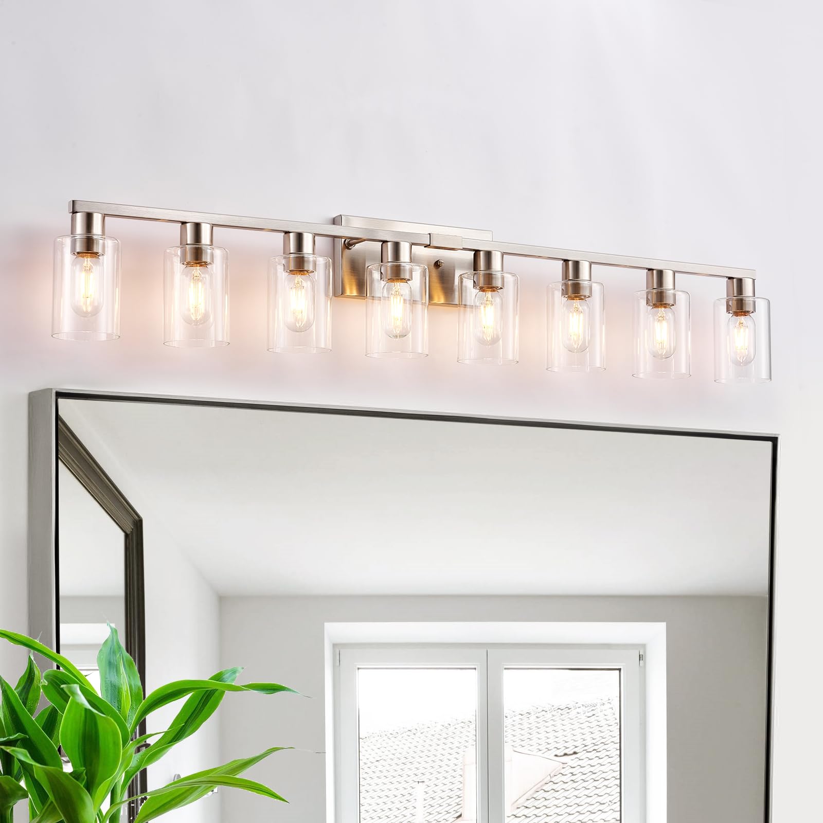 Hdasic 8 Light Bathroom Vanity Light  Large Brushed Nickel Vanity Lights Fixtures  Bathroom Lighting Fixture Over Mirror With Clear Glass Shade For Mirror  Bedroom  Living Room  Wall Lamp