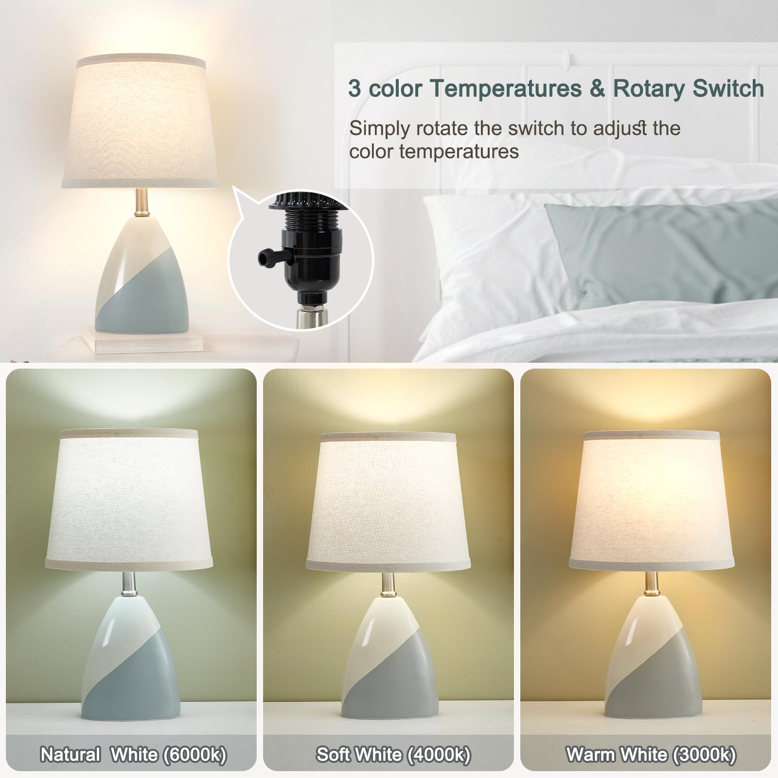Luvkczc Table Lamps Set Of 2, 19    Ceramic Table Lamp Beside Lamps Nightstand Lamp Modern Table Lamp For Living Room, Bedroom &