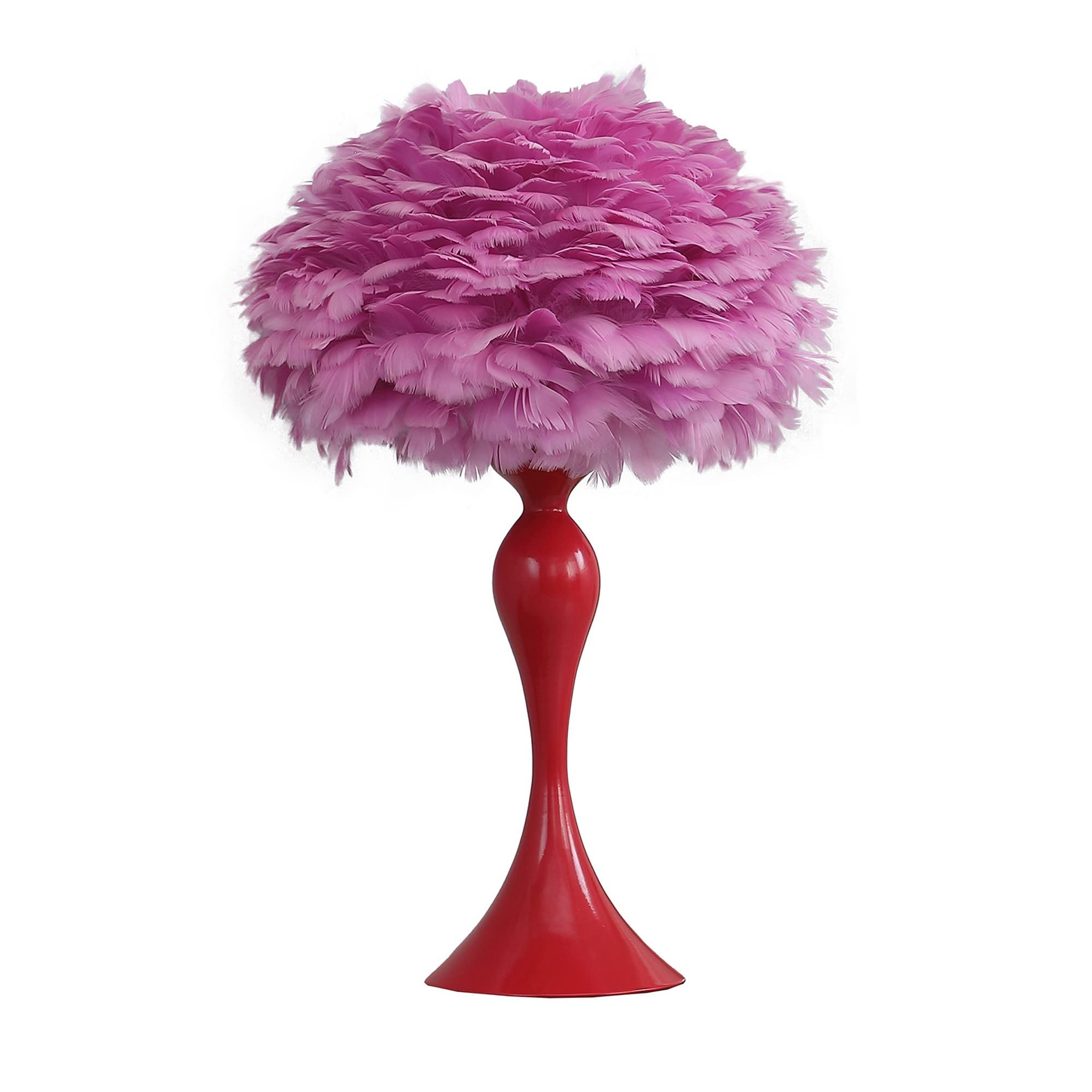 Benzara Metal Glam Feather Table Lamp, 24 Inch, Polyester, Pink/Red, Model BM279099