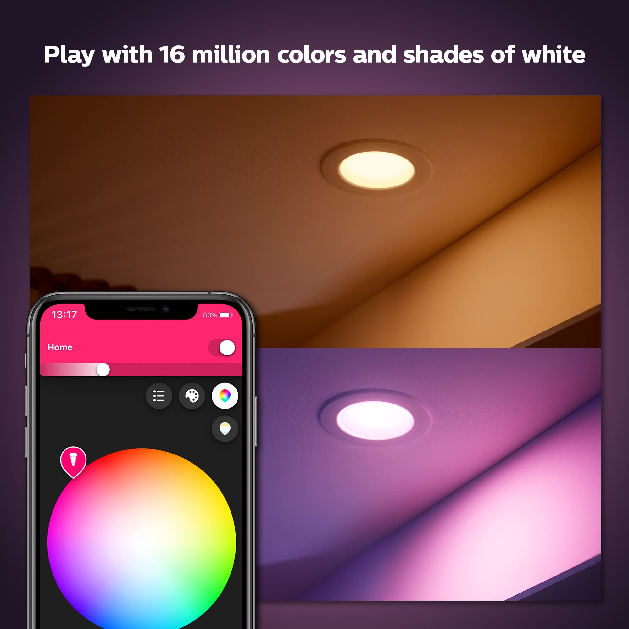 Philips Hue Smart 85W Br30 Led Bulb- White And Color Ambiance Color-Changing Light- 1 Pack- 1200Lm- E26 - Indoor - Control With