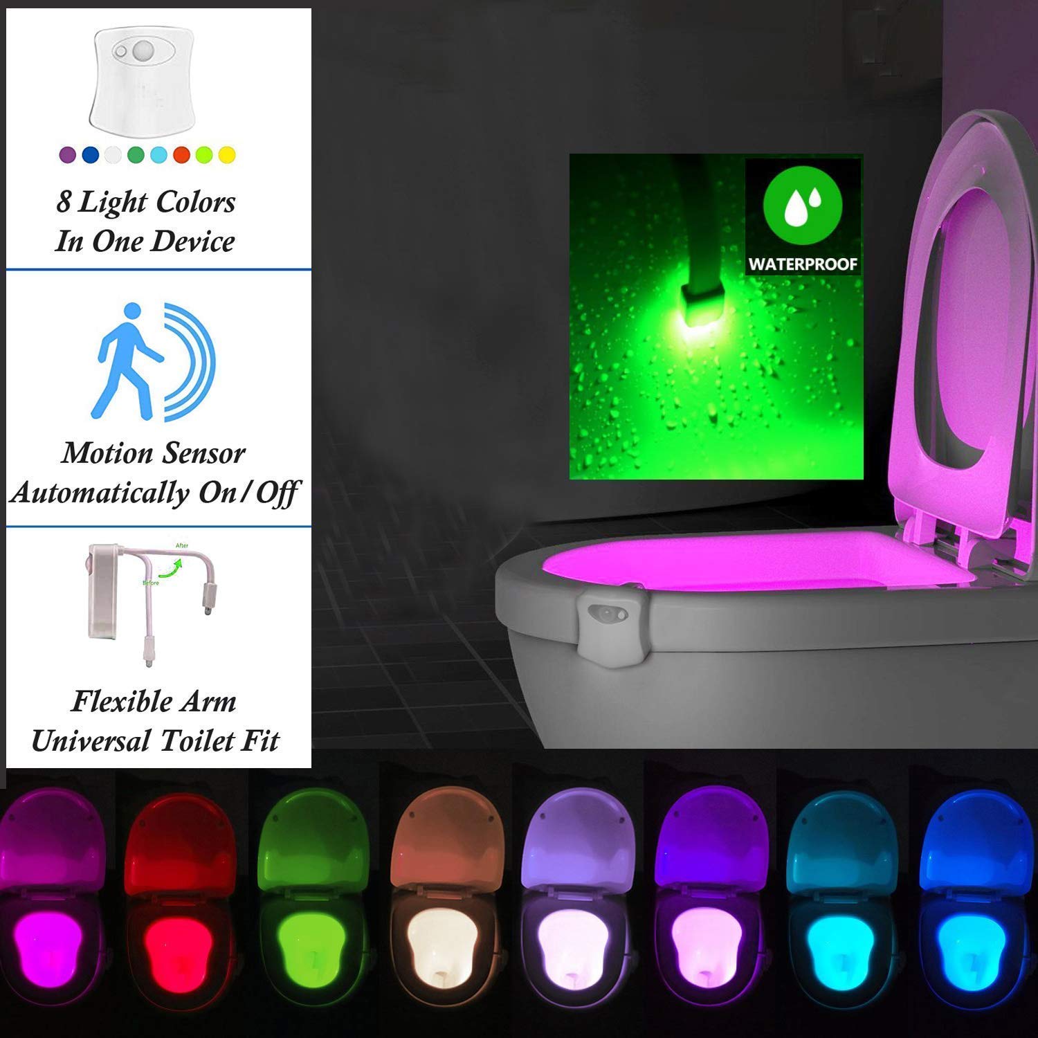 ZEZHOU Toilet Night Light - Motion Sensor LED with 9 Colors, ABS Plastic, Model Z-TL, Fun Bathroom Gadget for Kids & Adults