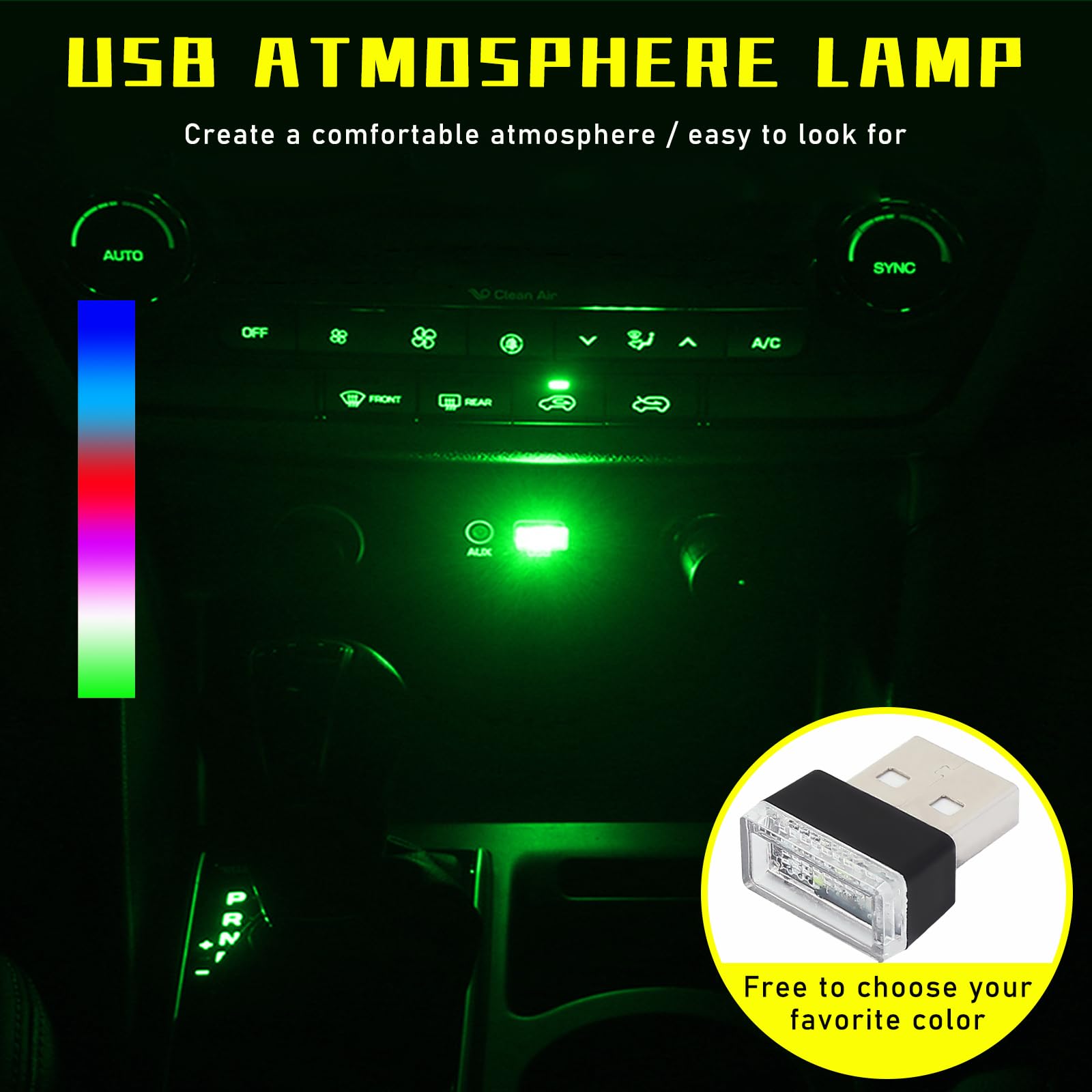 Augeny 6 Pcs Usb Led Car Interior Atmosphere Lamp, Plug-In Usb Decor Night Light, Portable Auto Ambient Lighting Kit, Universal