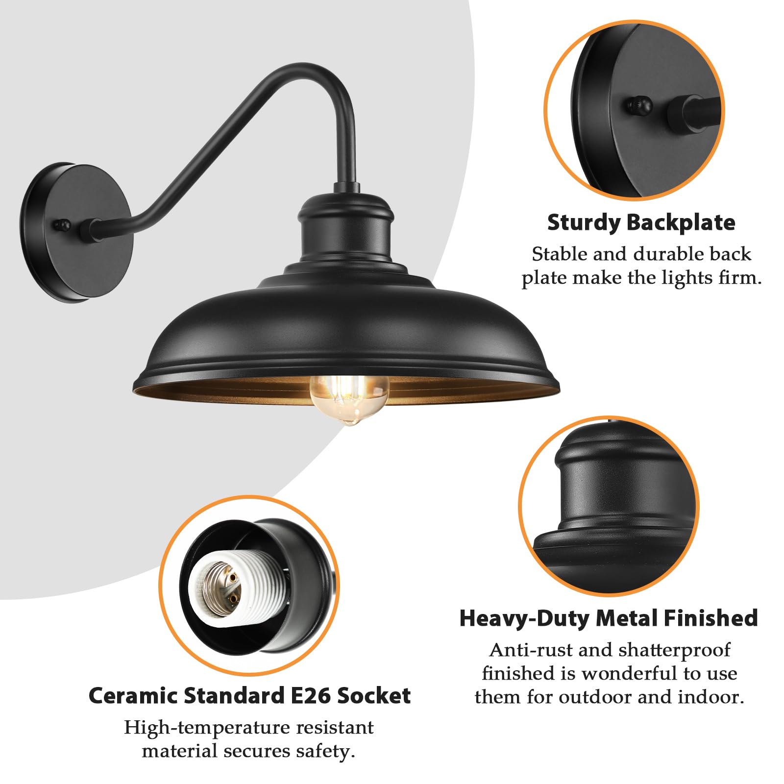 17.25    Outdoor Wall Light Fixtures 2-Pack, Farmhouse Black Barn Lights, Gooseneck Exterior Lighting Fixtures Wall Mounted, Por