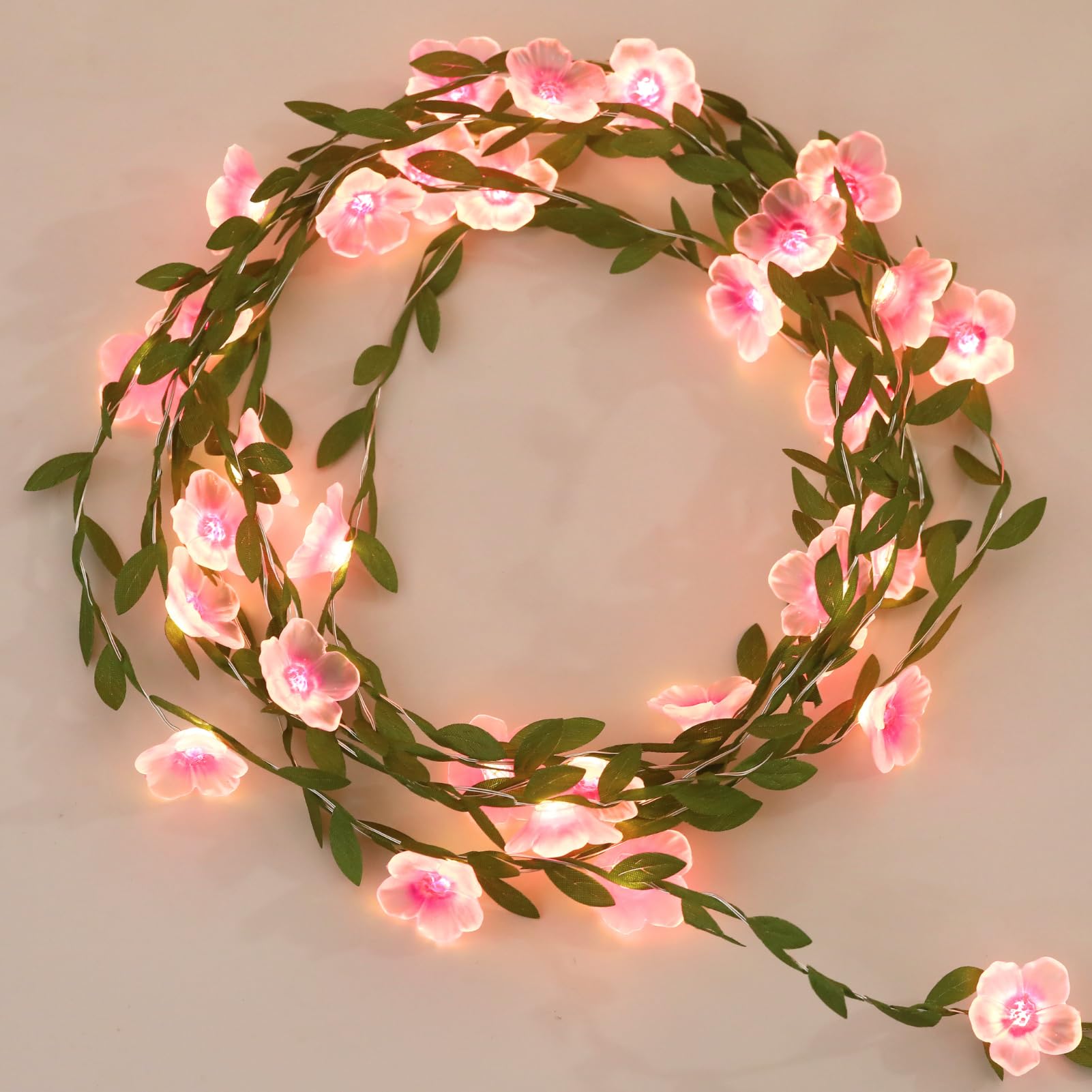 Nakolulu Cherry Blossom Vine Lights 40 LED 13ft USB & Battery Operated Warm White, Model CSLA, Decorative Fairy Lights for Bedroom & Party