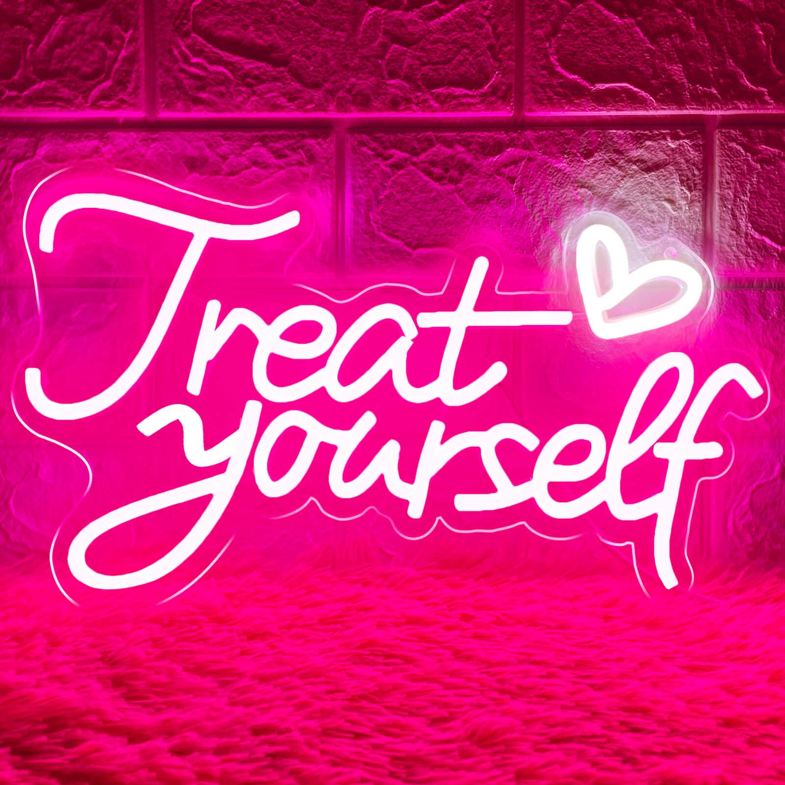 HOHOSIGN LED Neon Sign - Treat Yourself Light with Heart, 16x8in, Pink Acrylic Wall Decor for Bedroom, Party, Salon, Home