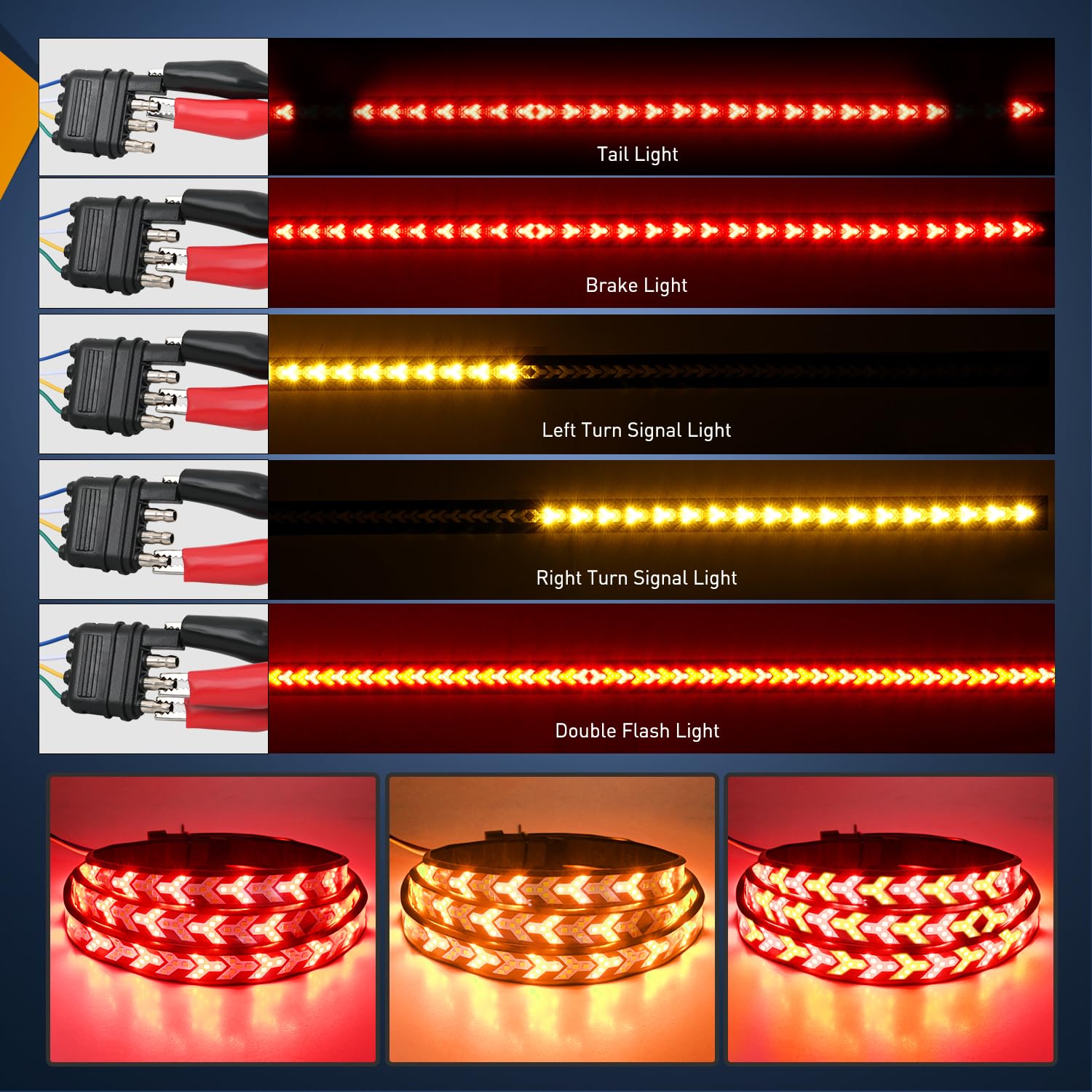 Nilight Truck Tailgate Light Strip 48Inch Arrow 432 Led With Red Running Brake Lights Amber Turn Signals Strobe Lights