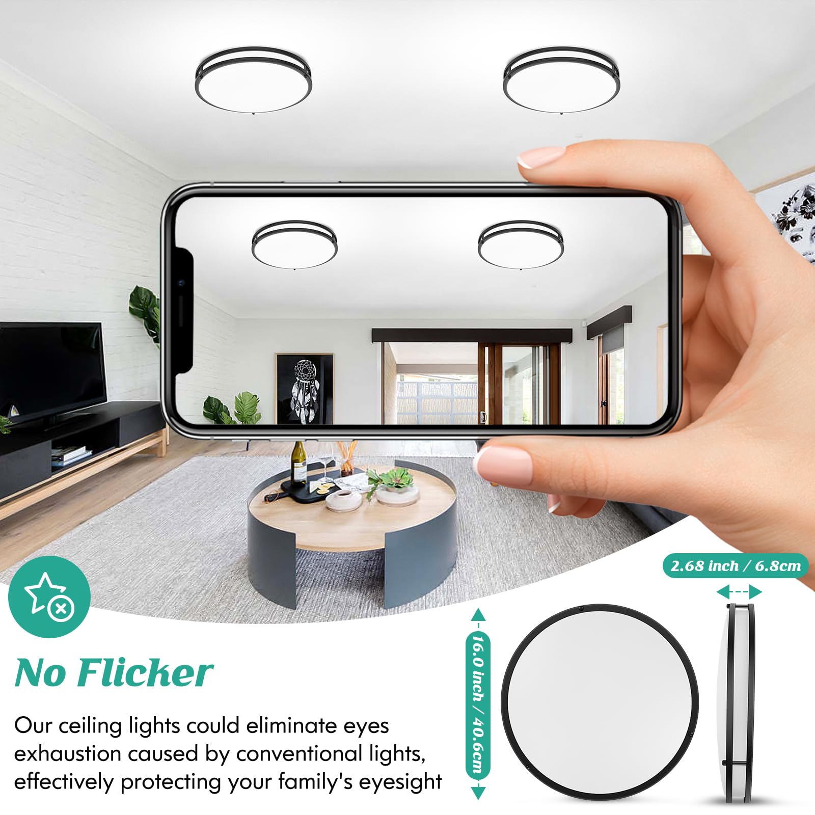 Led Flush Mount Ceiling Light Fixture 2Pack, Dimmable 5Cct Selectable 2700K Warm White-6500K Super Bright Daylight White, 16 Inc