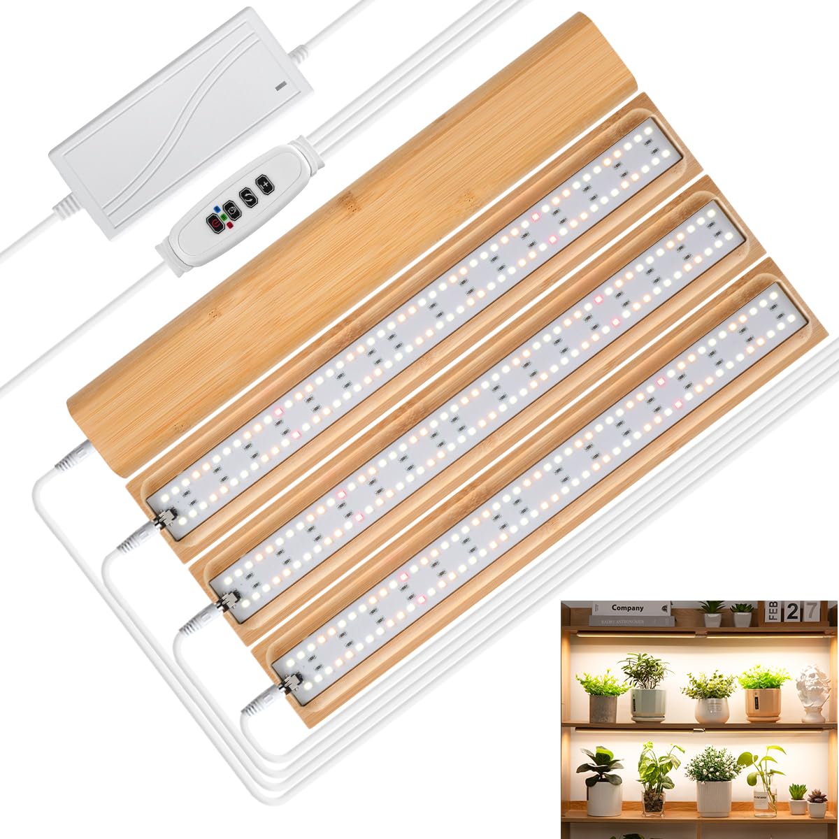 Foxgarden® Grow Light, Bamboo Full Spectrum Plant Light Strip For Indoor Plants, 384 Led Bright Grow Lamp With Auto On/Off Timer 4/8/12H, 3 Switch Modes, 10 Dimmable Levels, 4 Strips With 1 Controller