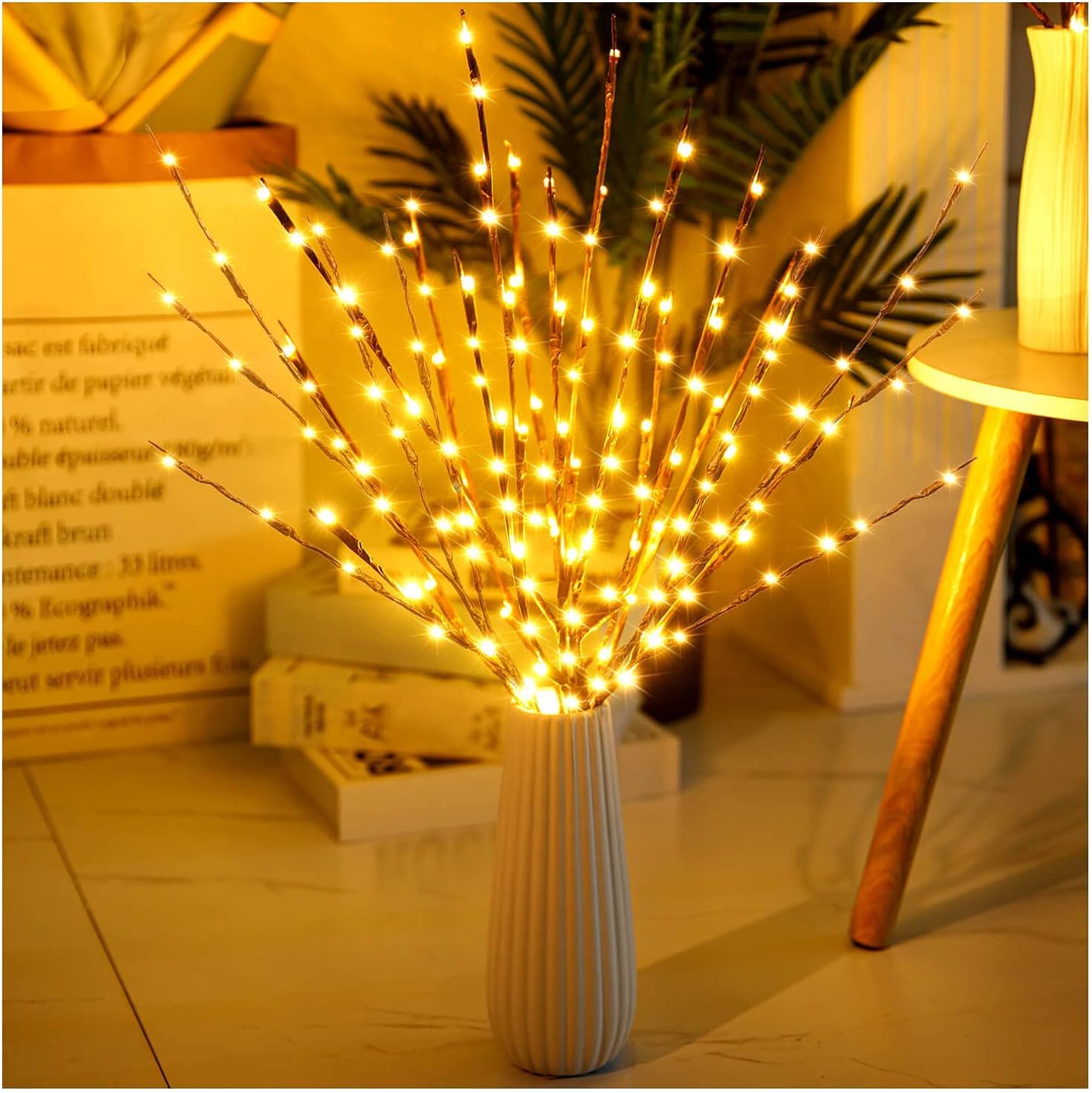 Dk177 4 Pack Led Branch Light Battery Operated Lighted Branch Vase Filler Willow Tree Artificial Little Twig Power Brown 30 Inch 20 Led For Home Romantic Decoration, Warm White