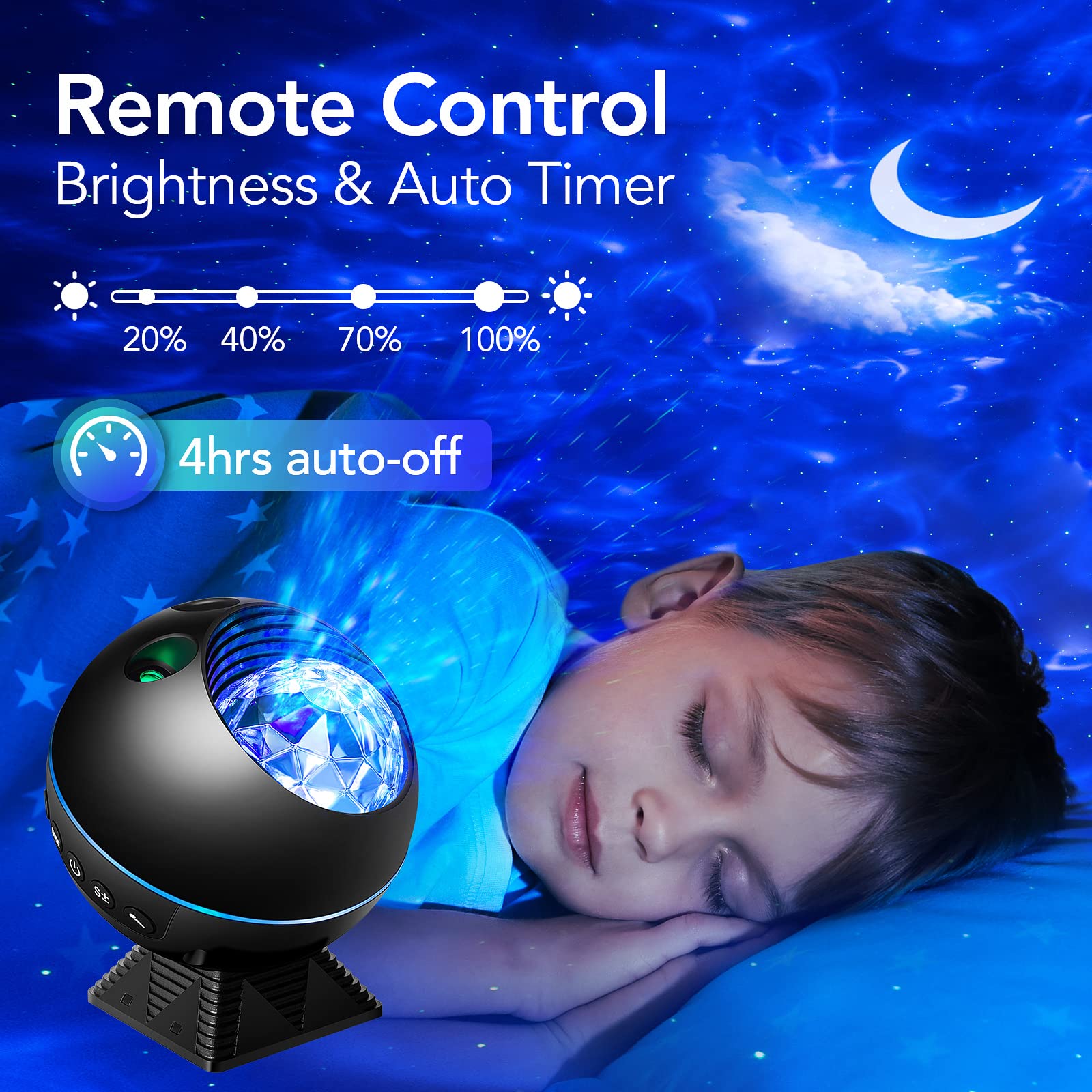 Onefire Star Projector Night Light - 43 Modes, Remote Timer, 360° Rotation, Black