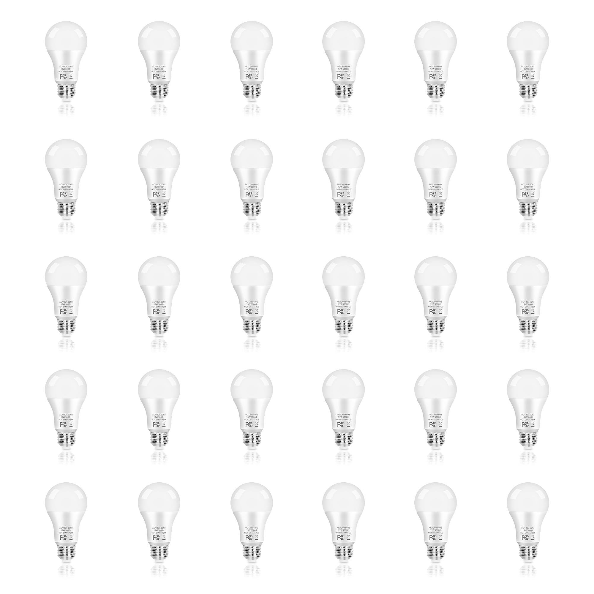 PARTPHONER A19 LED Light Bulb, 100W Equivalent, 13W Daylight White 5000K, E26 Base, 1500LM, 30-Pack, Plastic