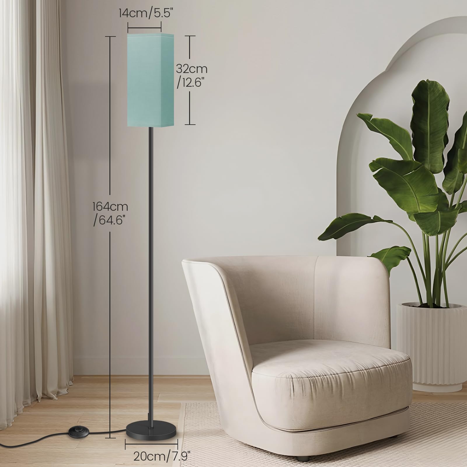 GOEBLESON 64.6" Modern Floor Lamp, Black & Green, Metal, ETL Listed, with Foot Switch, Model J07LD05 for Living Room & Bedroom