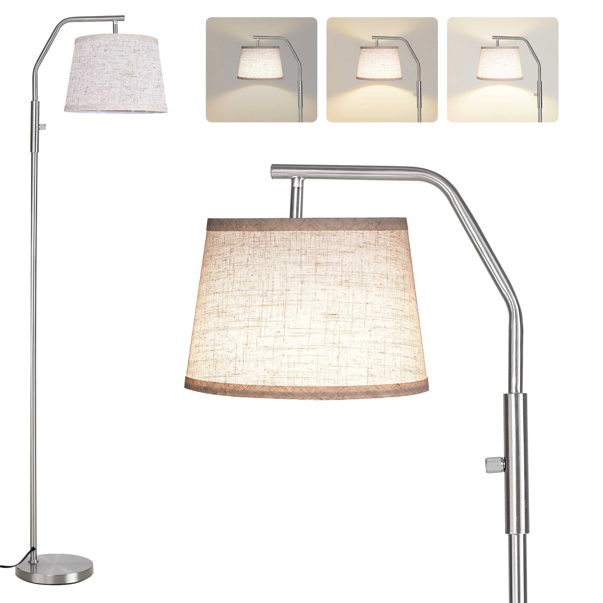 SUNMORY Floor Lamp with Dimmable 9W Bulb, Adjustable Head, Metal, Tall, Nickel, Model SR000148