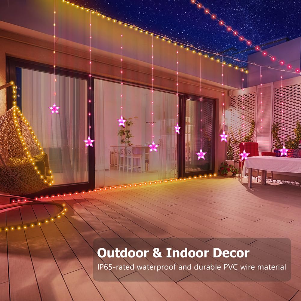 Kepstars Star Curtain Lights, 10Ft X 3.3Ft Rgb Led Color Changing String Fairy Lights Stars Curtain, Smart App & Ir Remote, 200+
