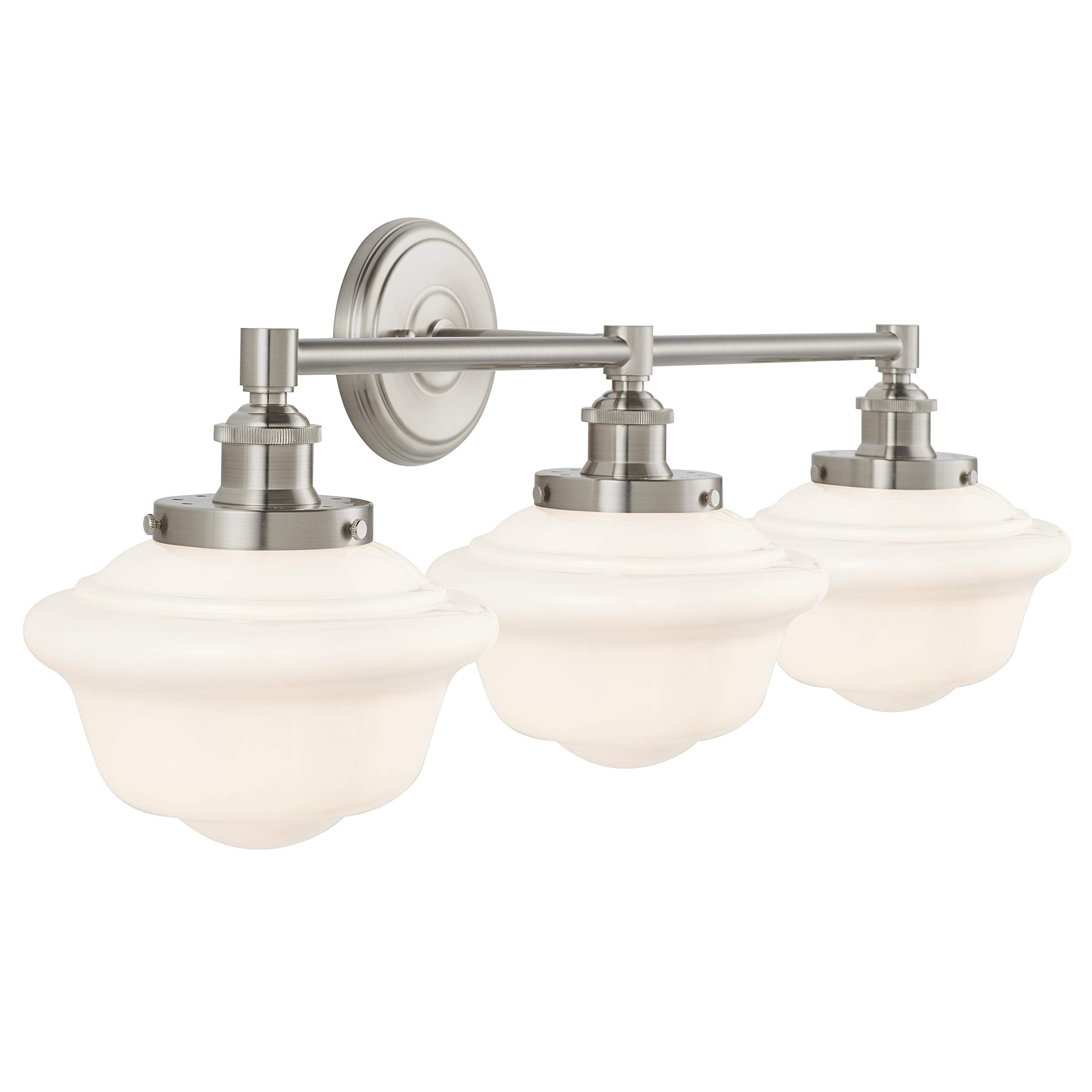 Linea di Liara 3-Light Bathroom Vanity Light Fixture, Brushed Nickel, Milk Glass Shades, Model LL-WL273-MILK-BN