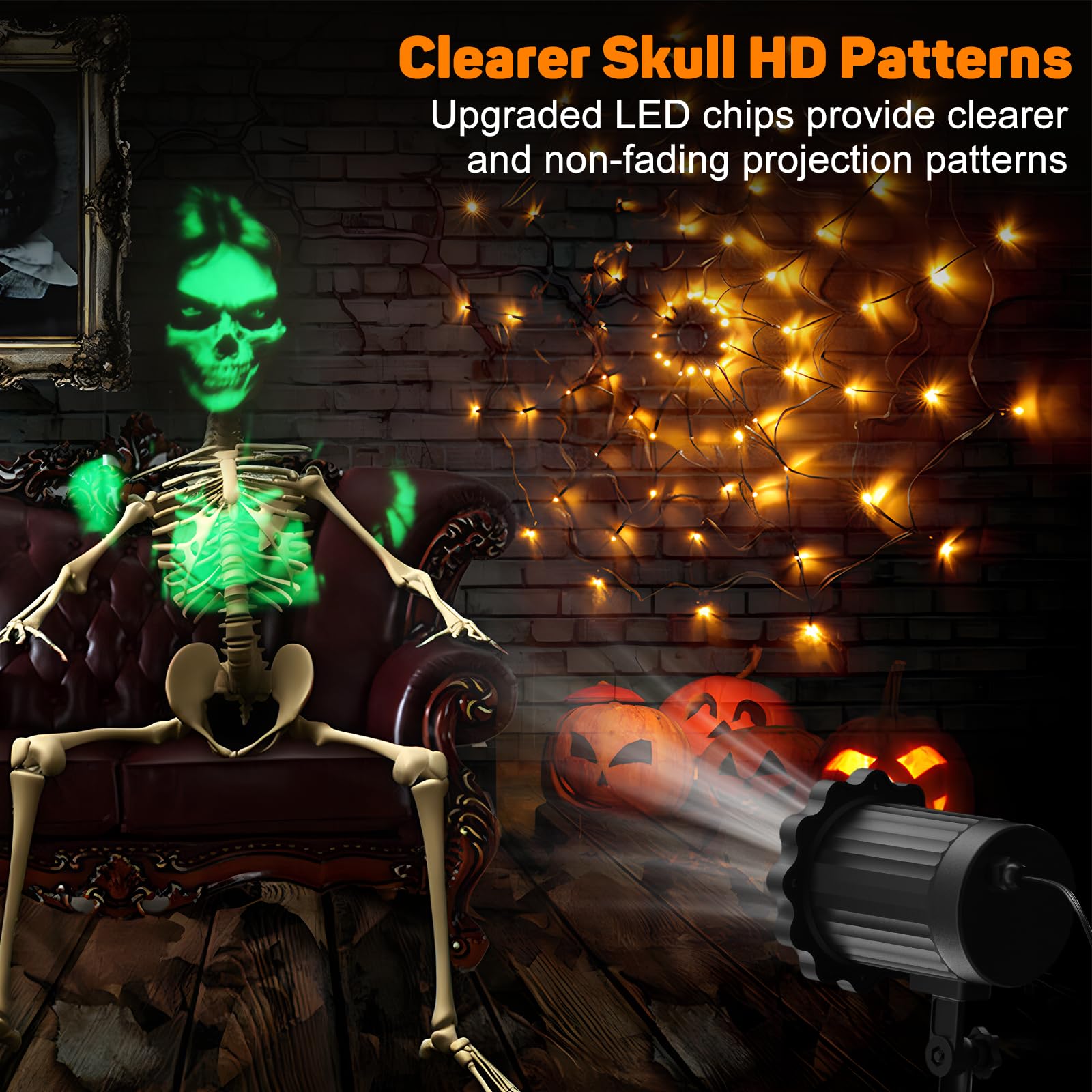 Halloween Projector Lights Outdoor,2024 Upgraded 3D Dynamic Skull Ghost Decorations Light,Clearer Skull Hd Patterns,Night Light For Home Window Wall Halloween Decor