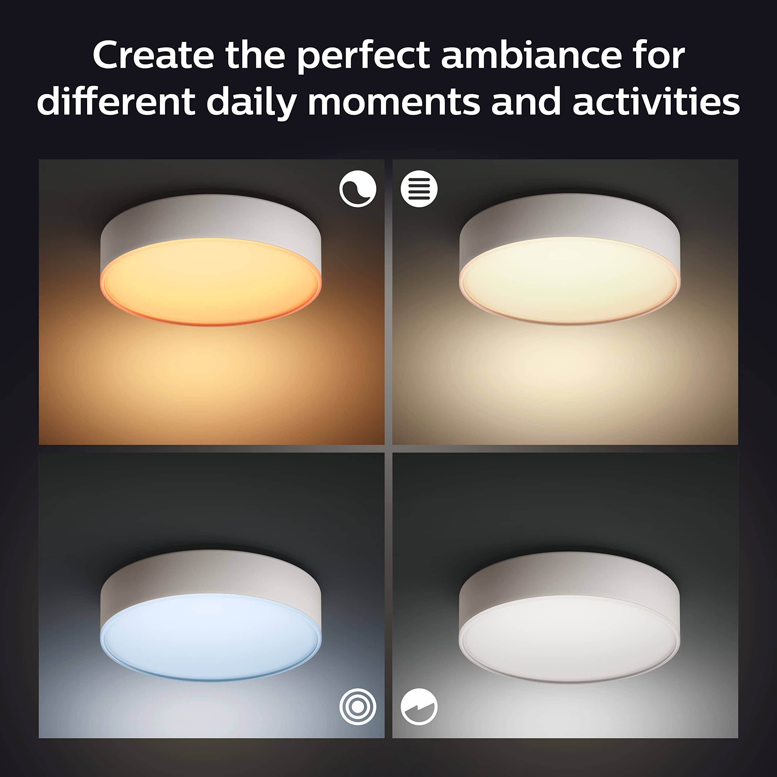 Philips Hue Enrave Large Ceiling Lamp, White - White Ambiance Warm-To-Cool White Smart Led Light - 1 Pack - Control With Hue App