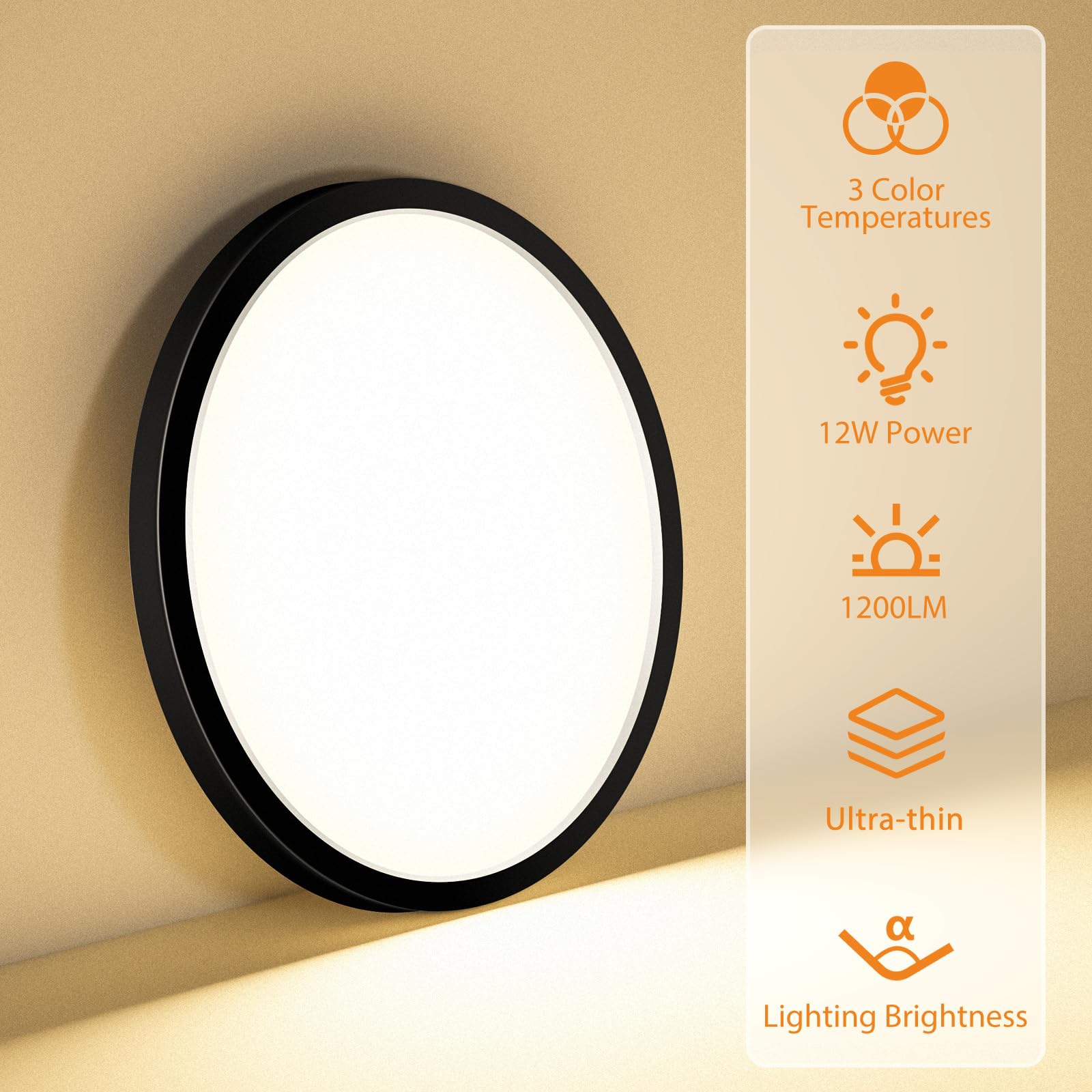 Slochi LED Flush Mount Ceiling Light Fixture, 12W 1200Lm, 6.5 Inch, Black, Modern Design for Kitchen, Bathroom, Bedroom, Hallway