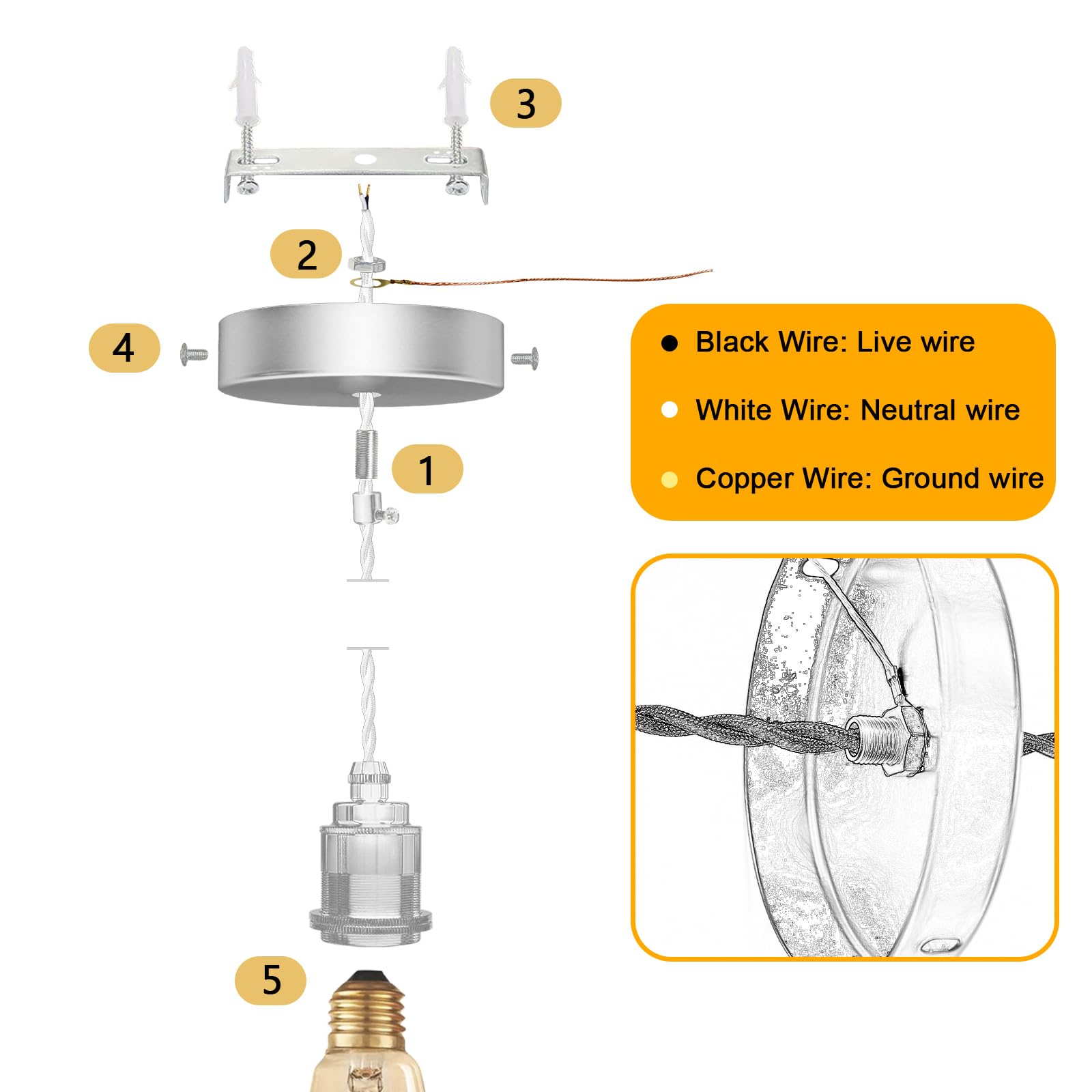 DTIEDY Gold 1-Light Pendant Light Kit, Adjustable 4.92ft, Metal Hanging Fixture for Kitchen Island, Dining Room - Model Gold-02-US